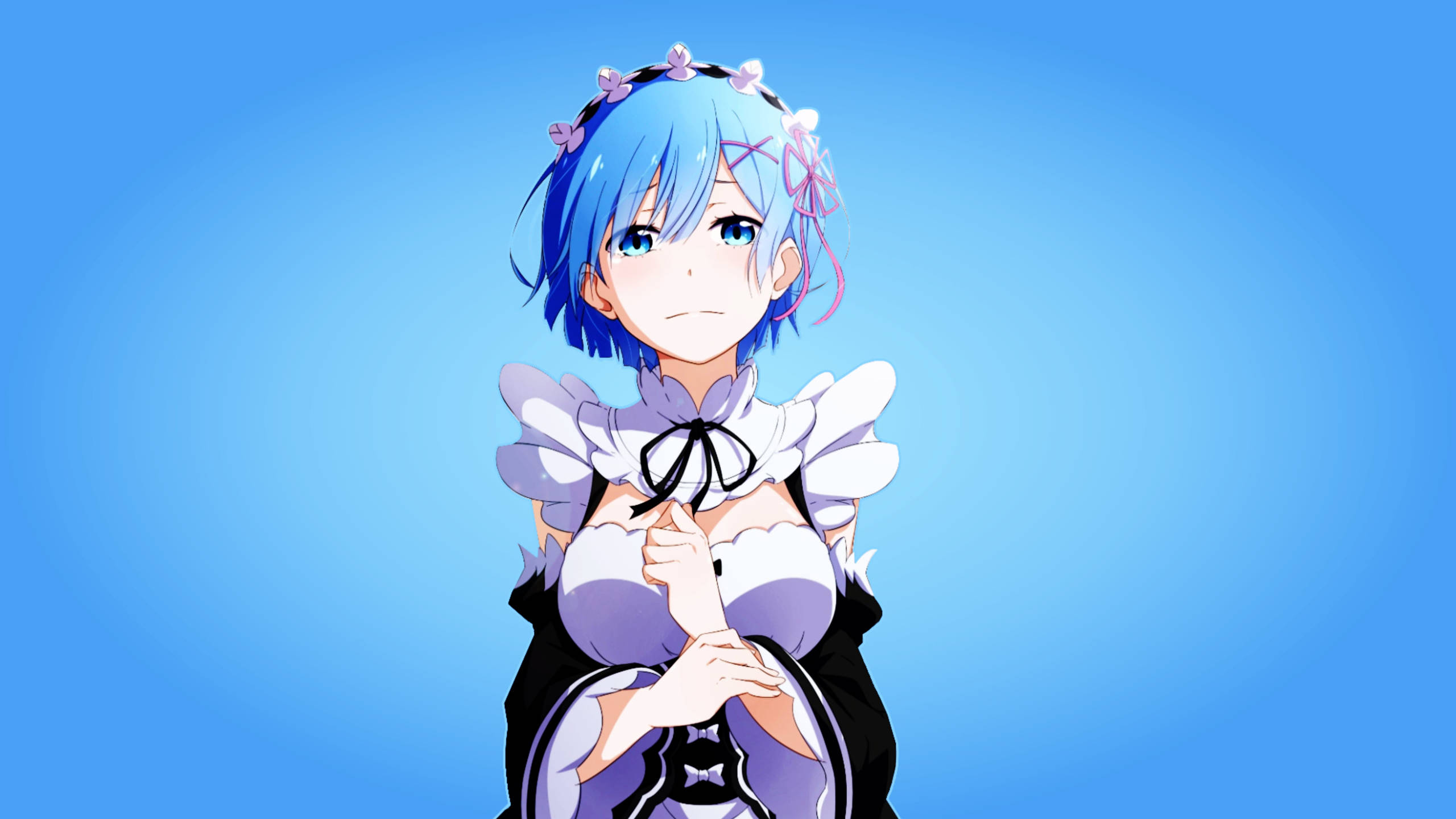 Rem, blue hair, maid outfit, 2K Desktop Wallpaper