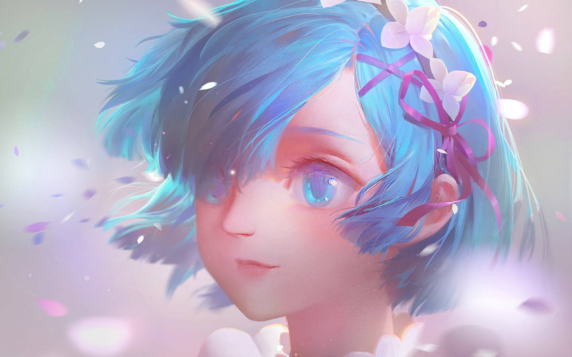 Rem, anime artwork, vibrant blue hair, Full HD Desktop Wallpaper