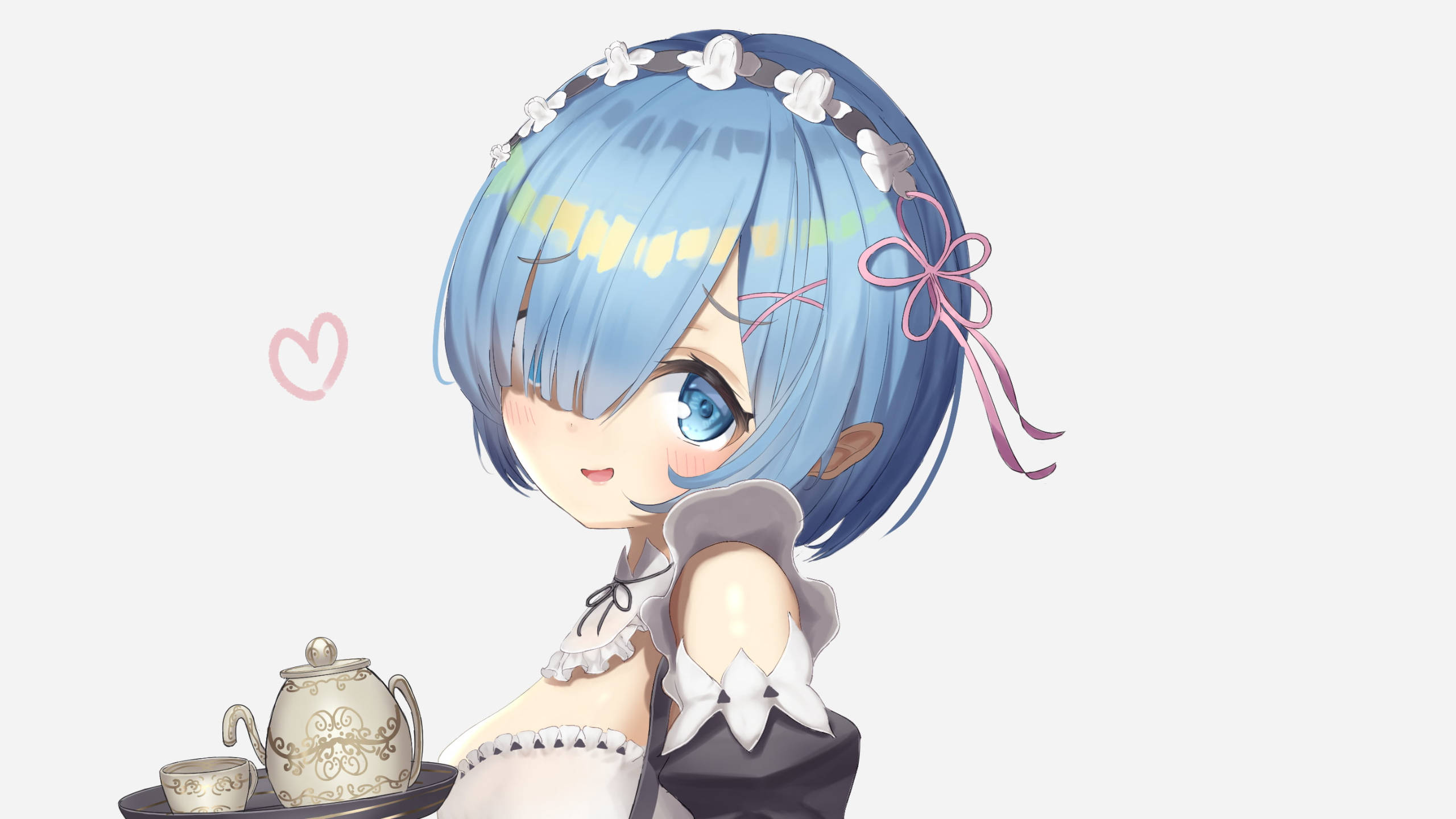 Rem, teapot, cup, 2K Desktop Wallpaper