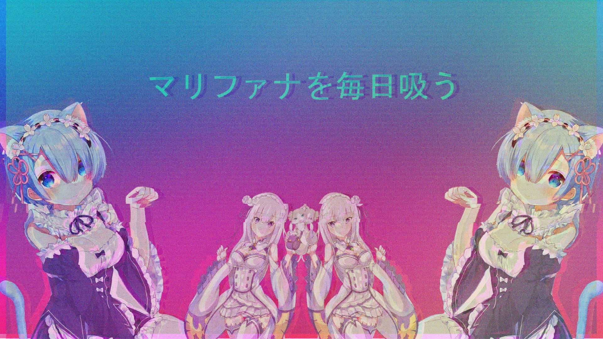 Rem, vaporwave, anime, Full HD Desktop Wallpaper