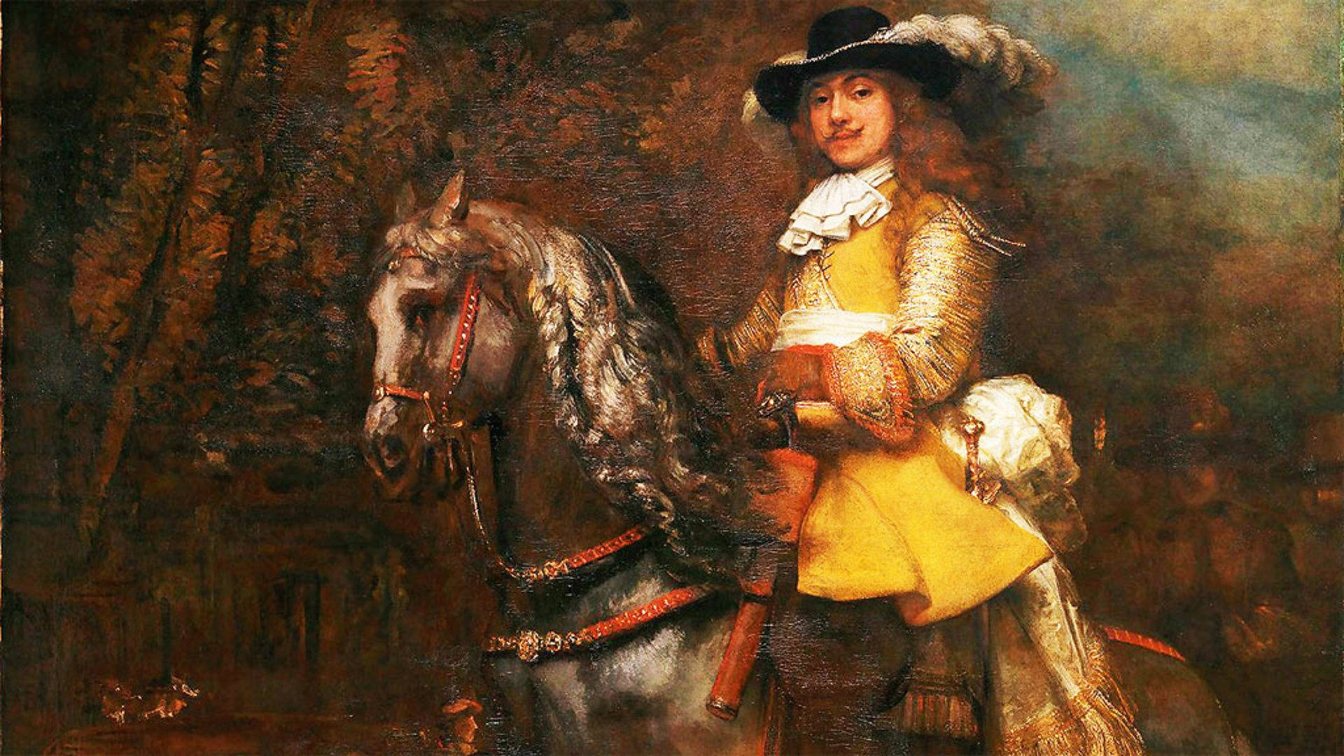 Rembrandt, yellow coat, black hat, Full HD Desktop Wallpaper
