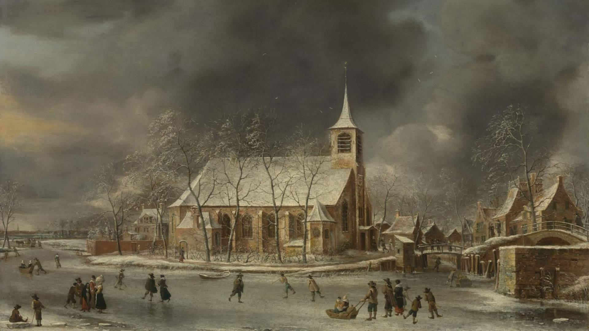 Winter Landscape, Rembrandt, snowy winter scene, Full HD Desktop Wallpaper