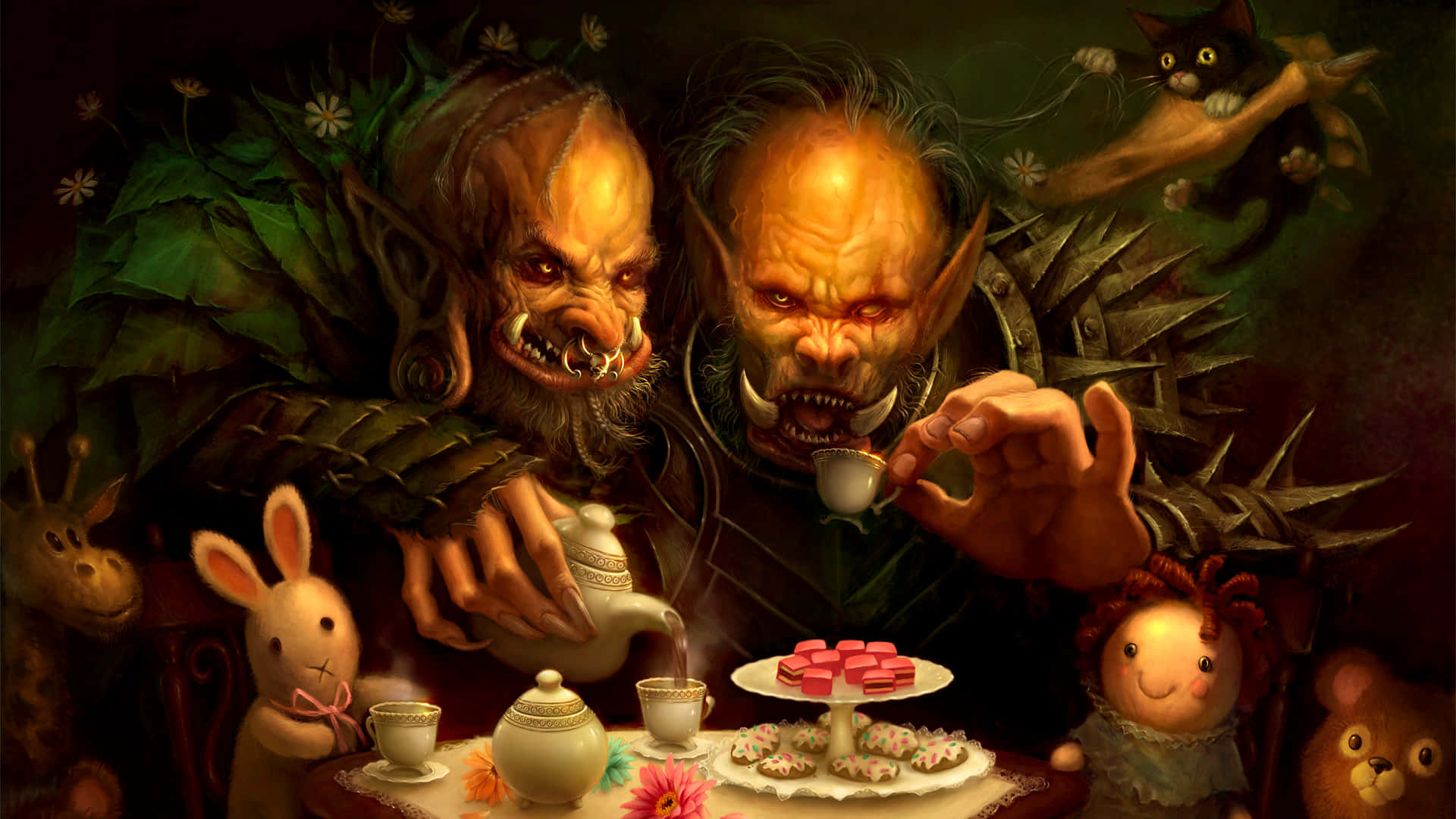 Rembrandt, light and dark, tea party, Full HD Desktop Wallpaper