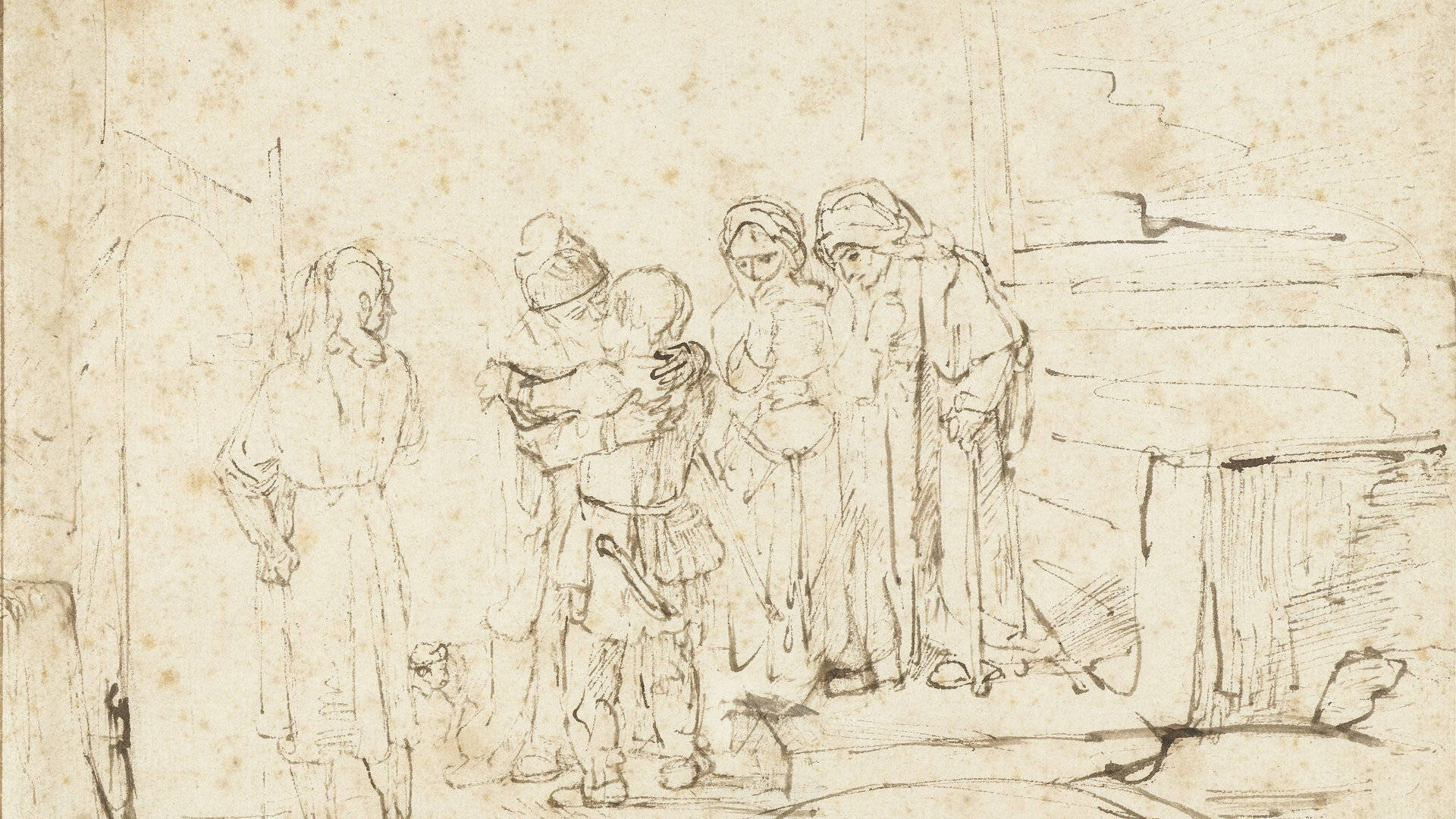 Rembrandt, sketch, figures, Full HD Desktop Wallpaper