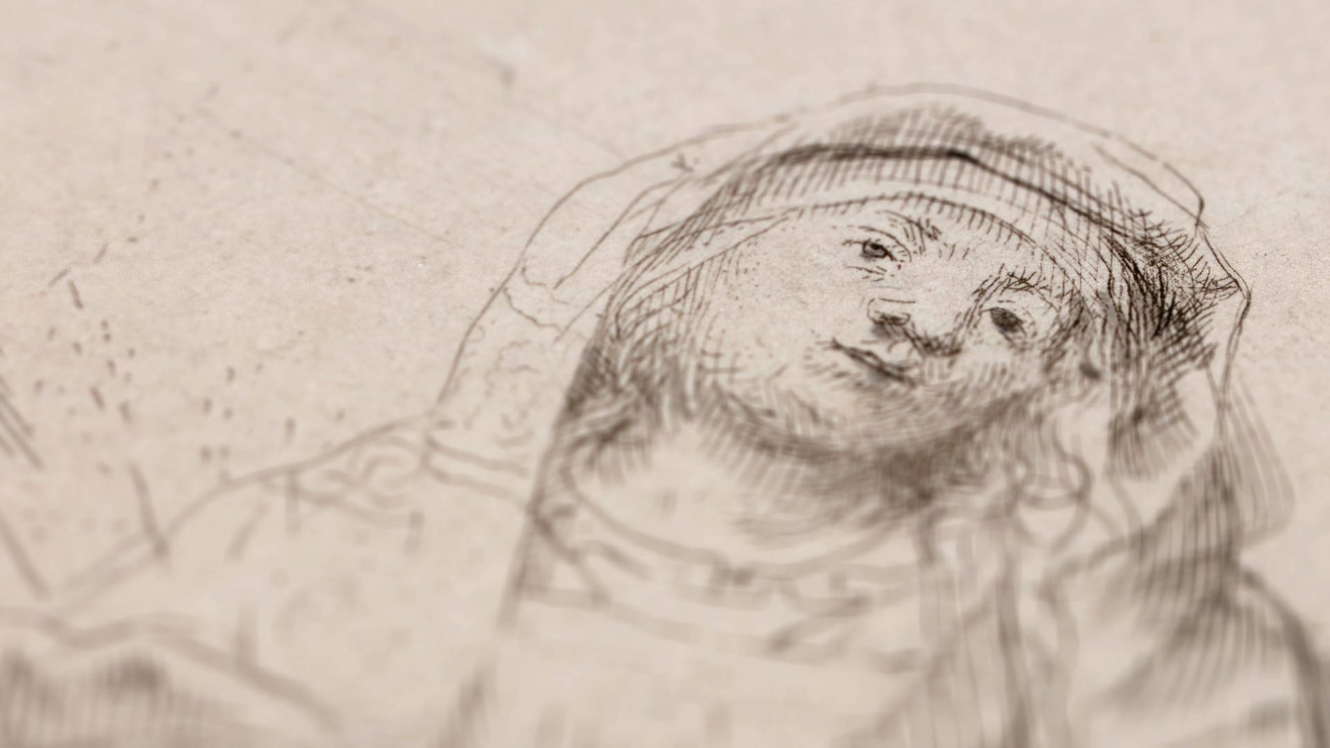 Rembrandt, pencil sketch, woman's face, Full HD Desktop Wallpaper