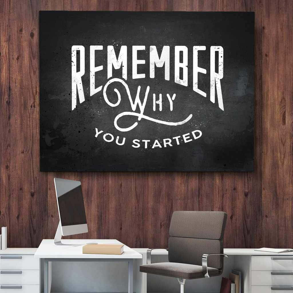 Remember Why You Started, black and white poster, modern desk, SD Desktop Wallpaper