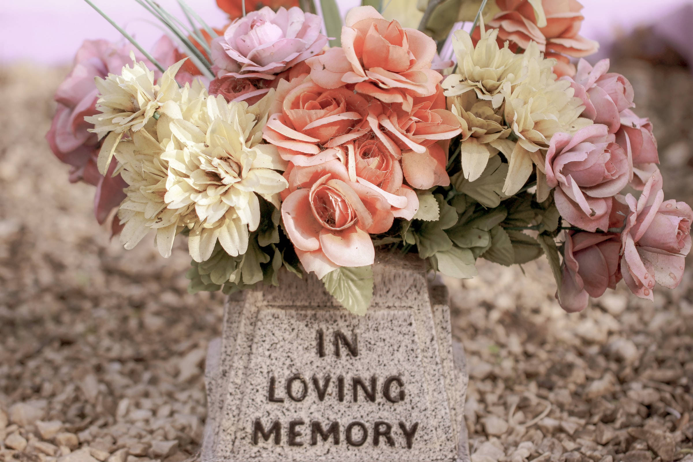 flowers, gravel cemetery, gravestone, Full HD Desktop Wallpaper