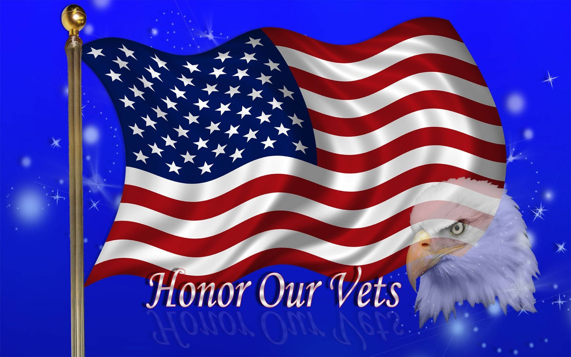 American flag, bald eagle, starry blue sky, Full HD Desktop Wallpaper
