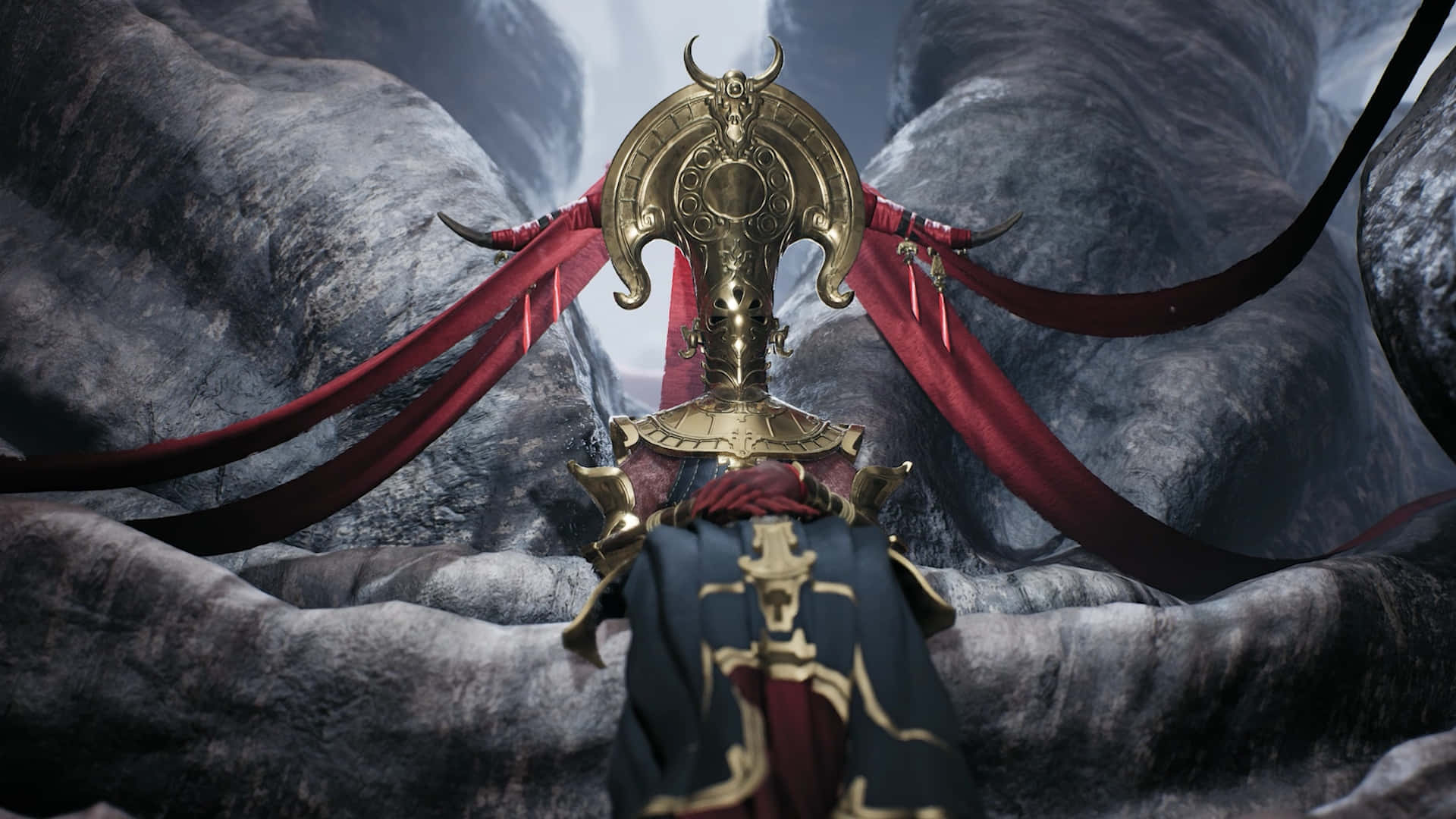 Remnant 2, golden ornate sword, red ribbons, Full HD Desktop Wallpaper