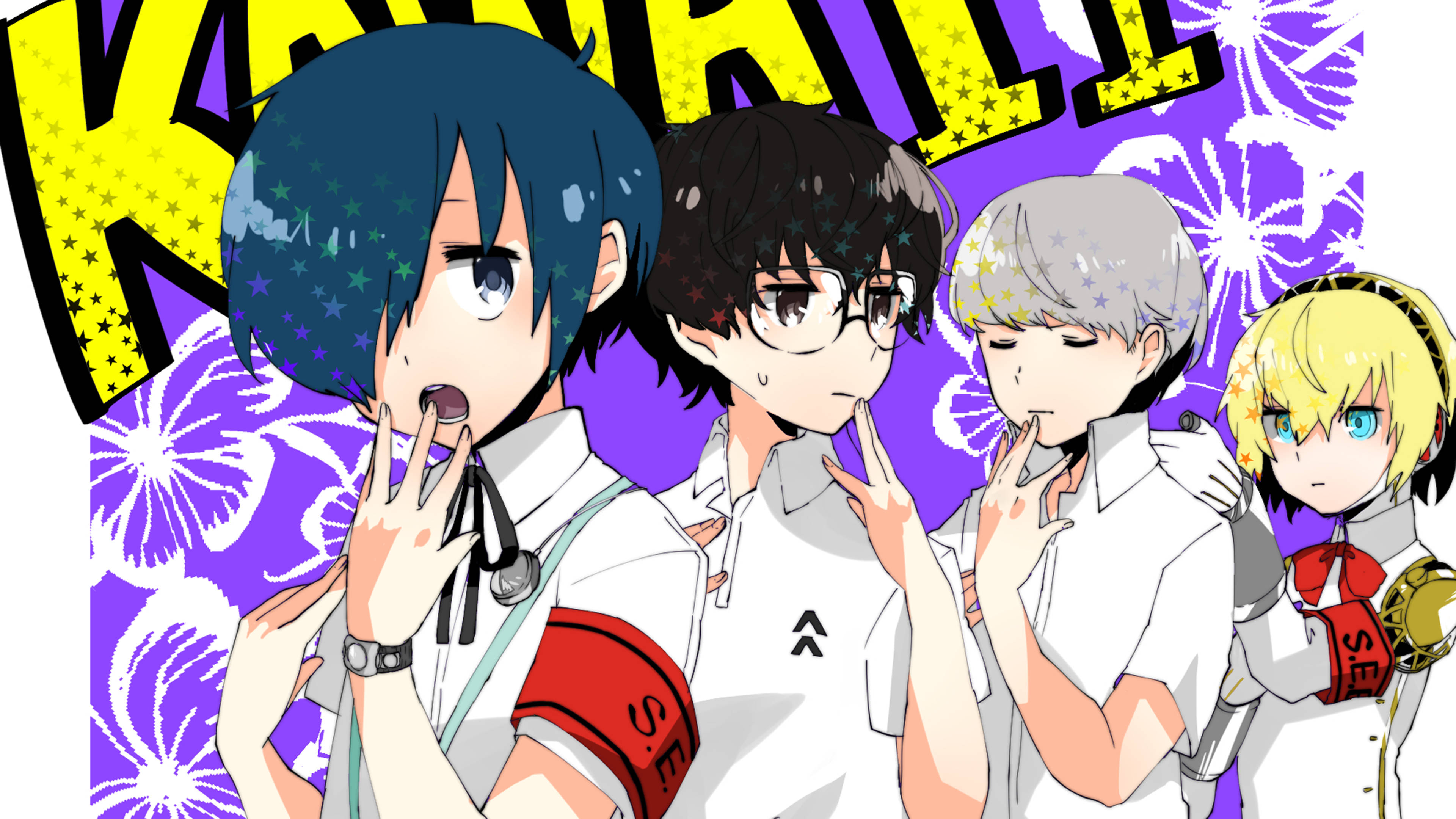 Ren Amamiya, anime characters, white uniforms, 4K Desktop Wallpaper