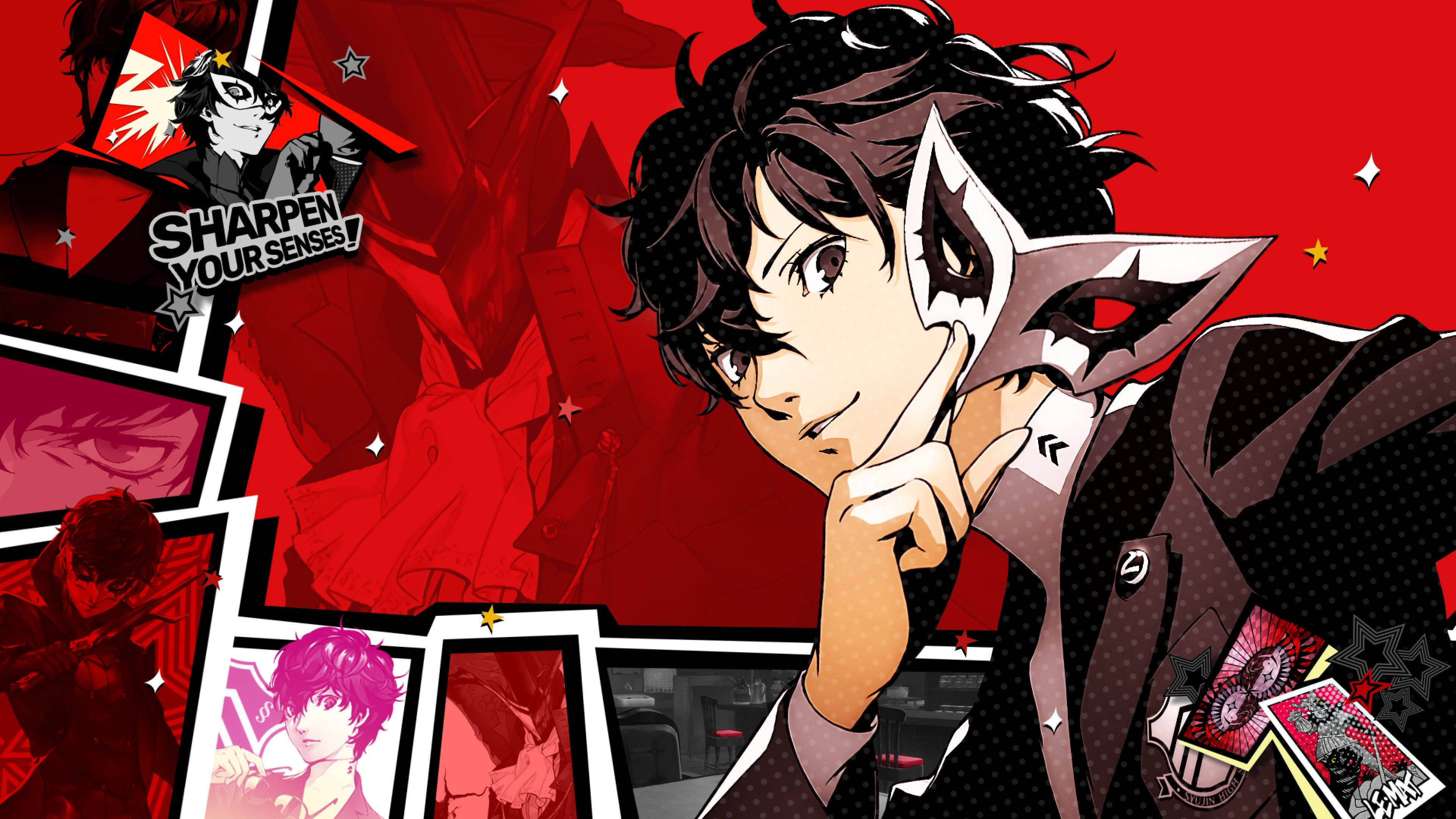Ren Amamiya, mask, vibrant red background, 4K Desktop Wallpaper