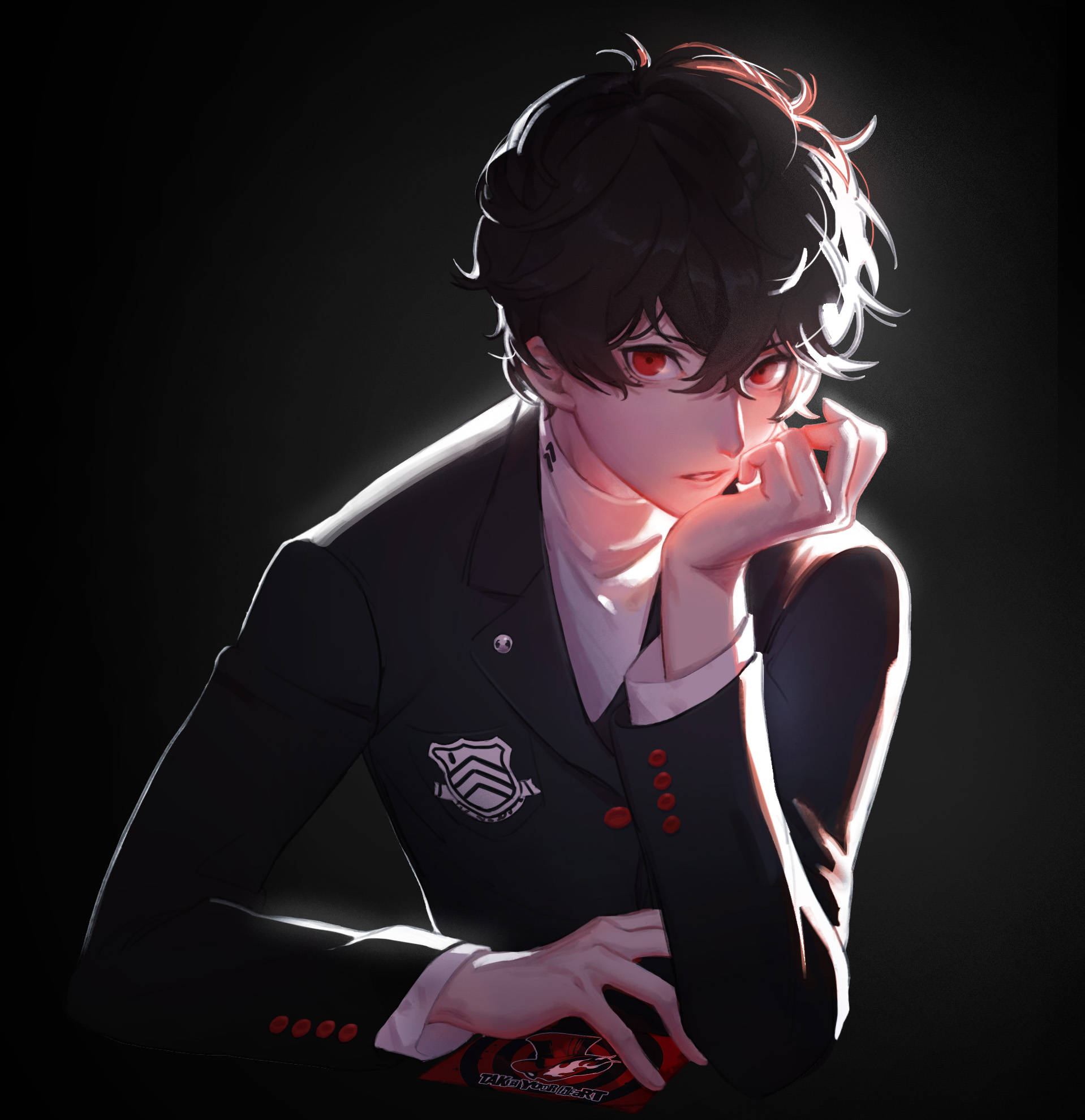 Ren Amamiya, black school uniform, red eyes, Full HD Phone Wallpaper