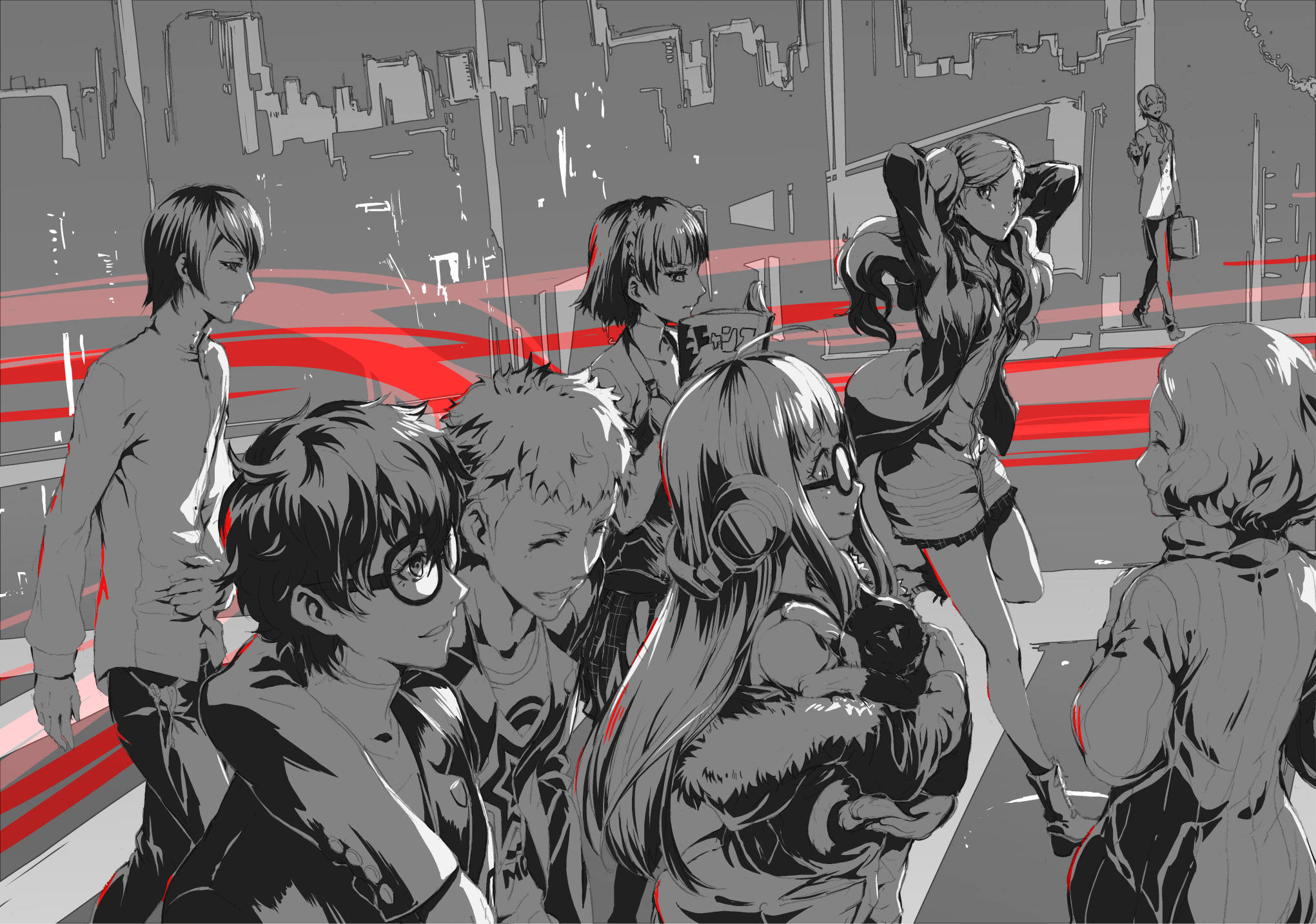 Ren Amamiya, anime characters, stylized urban scene, Full HD Desktop Wallpaper