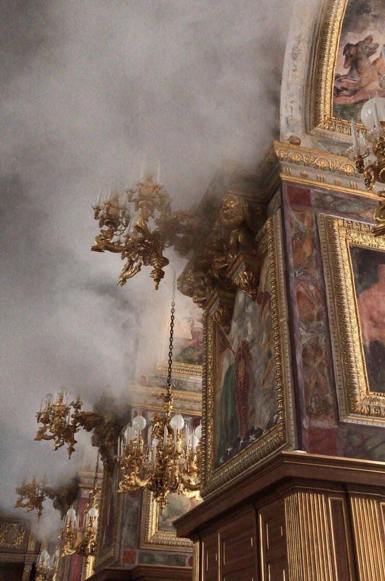 Renaissance Aesthetic, gilded chandeliers, frescoed walls, SD Phone Wallpaper