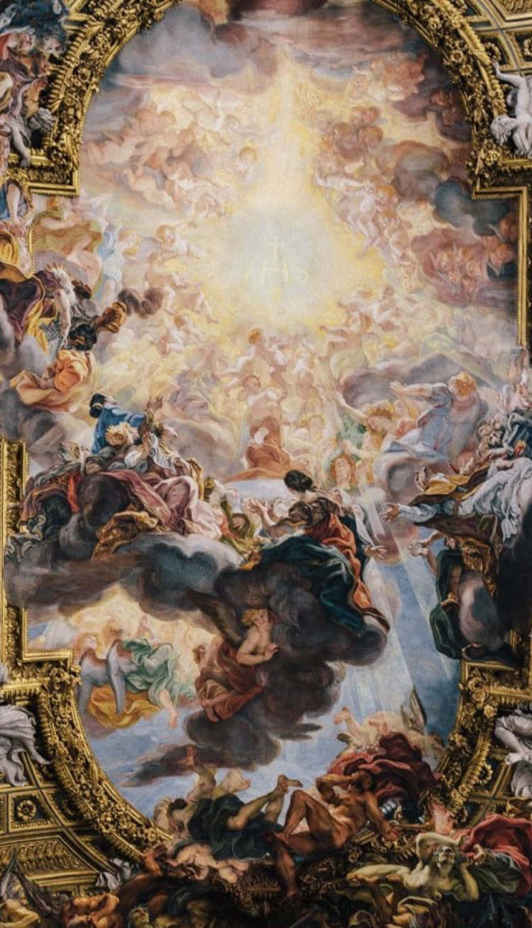 Renaissance Aesthetic, baroque ceiling fresco, divine figures, HD Phone Wallpaper