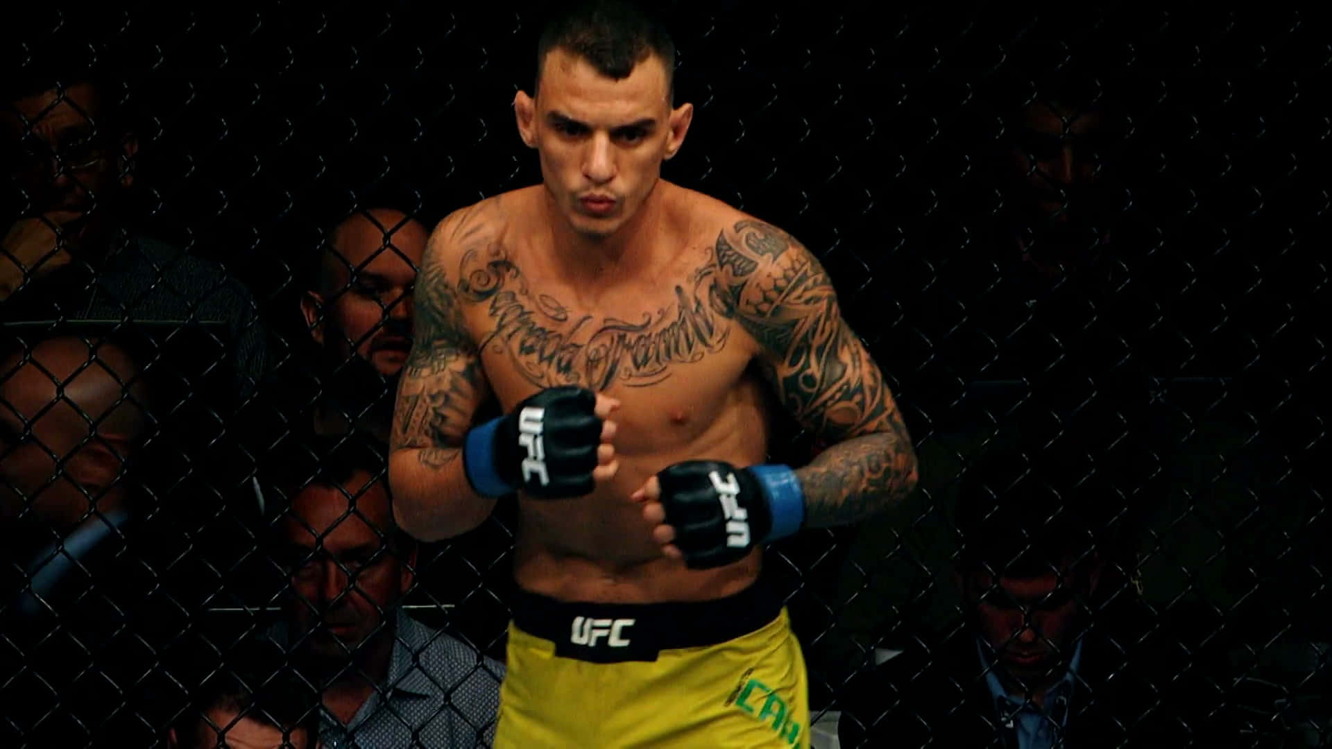 Renato Moicano, yellow shorts, black gloves, Full HD Desktop Wallpaper