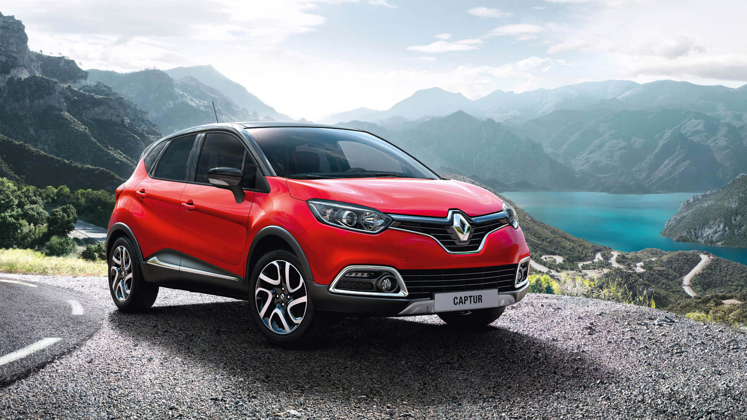 Renault Captur, vibrant red, mountain road, 2K Desktop Wallpaper