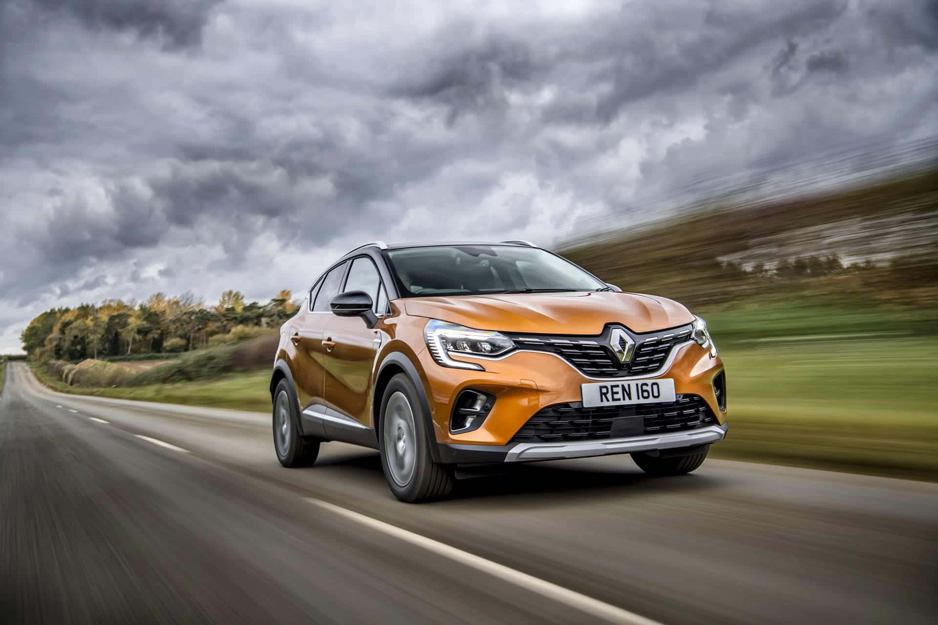 Renault Captur, vibrant orange, rural road, Full HD Desktop Wallpaper