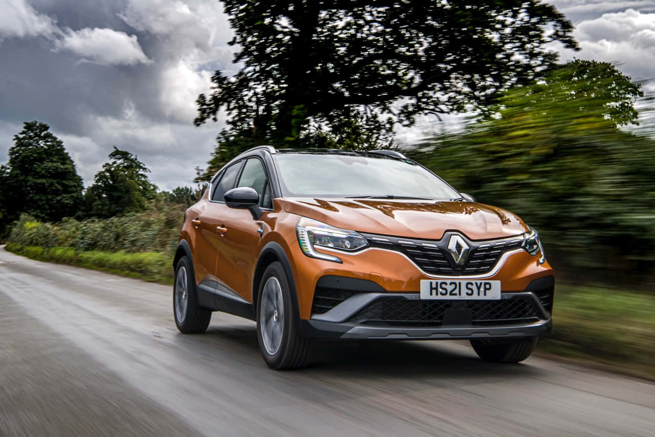 Renault Captur, vibrant orange, winding rural road, HD Desktop Wallpaper