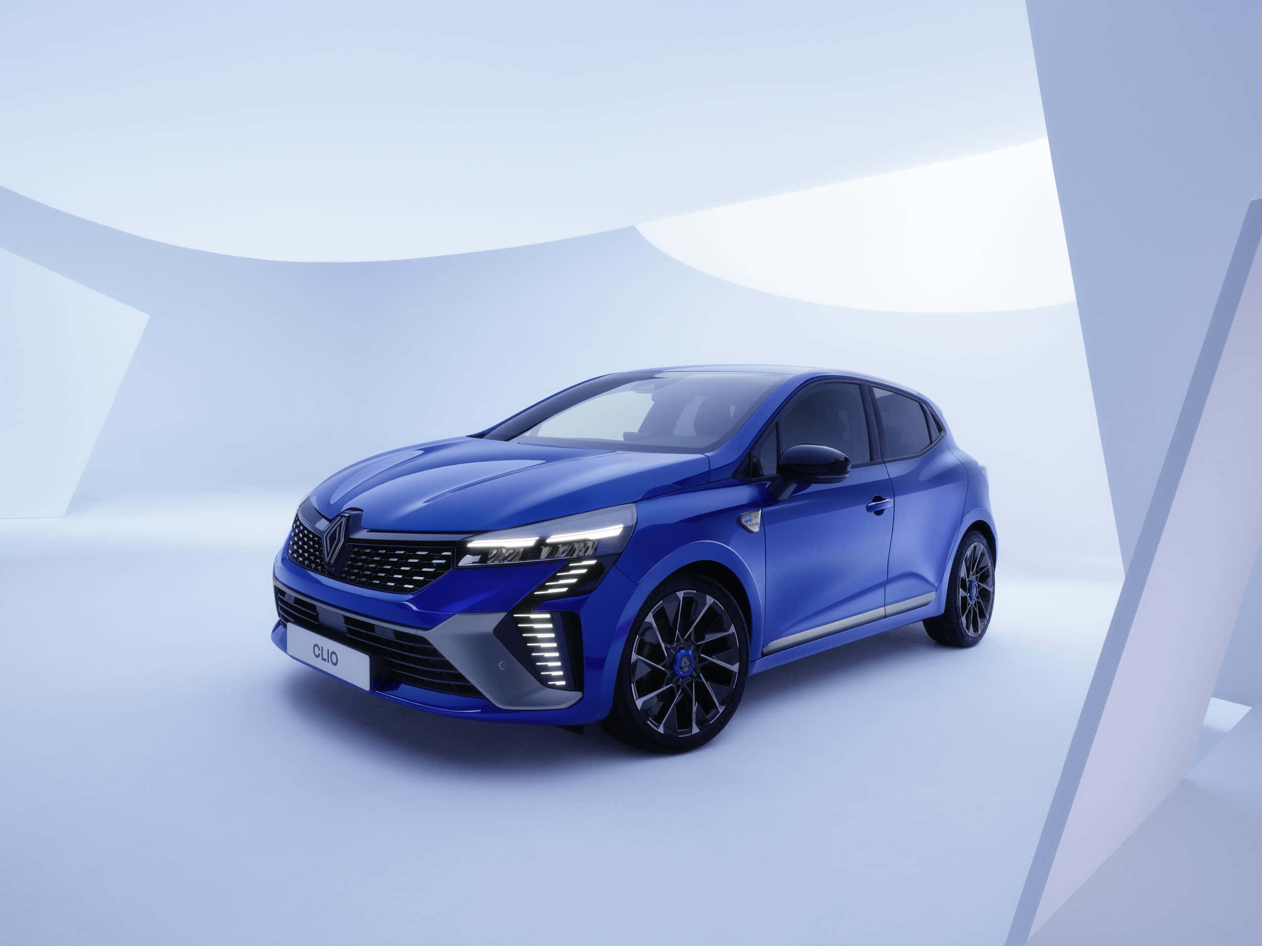blue Renault Clio, showroom display, studio lights, Full HD Desktop Wallpaper