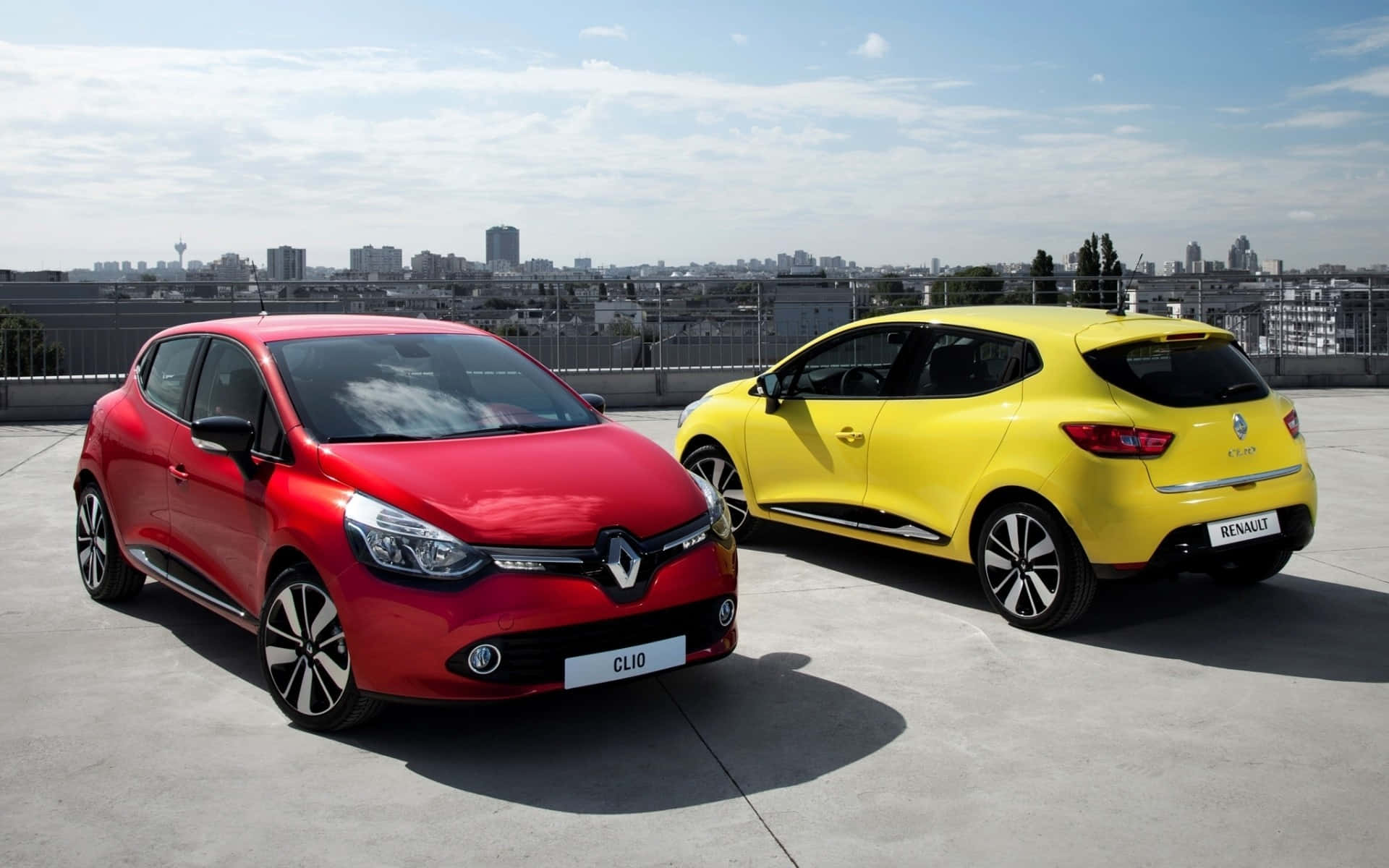 Renault Clio, sunset backdrop, rooftop, Full HD Desktop Wallpaper