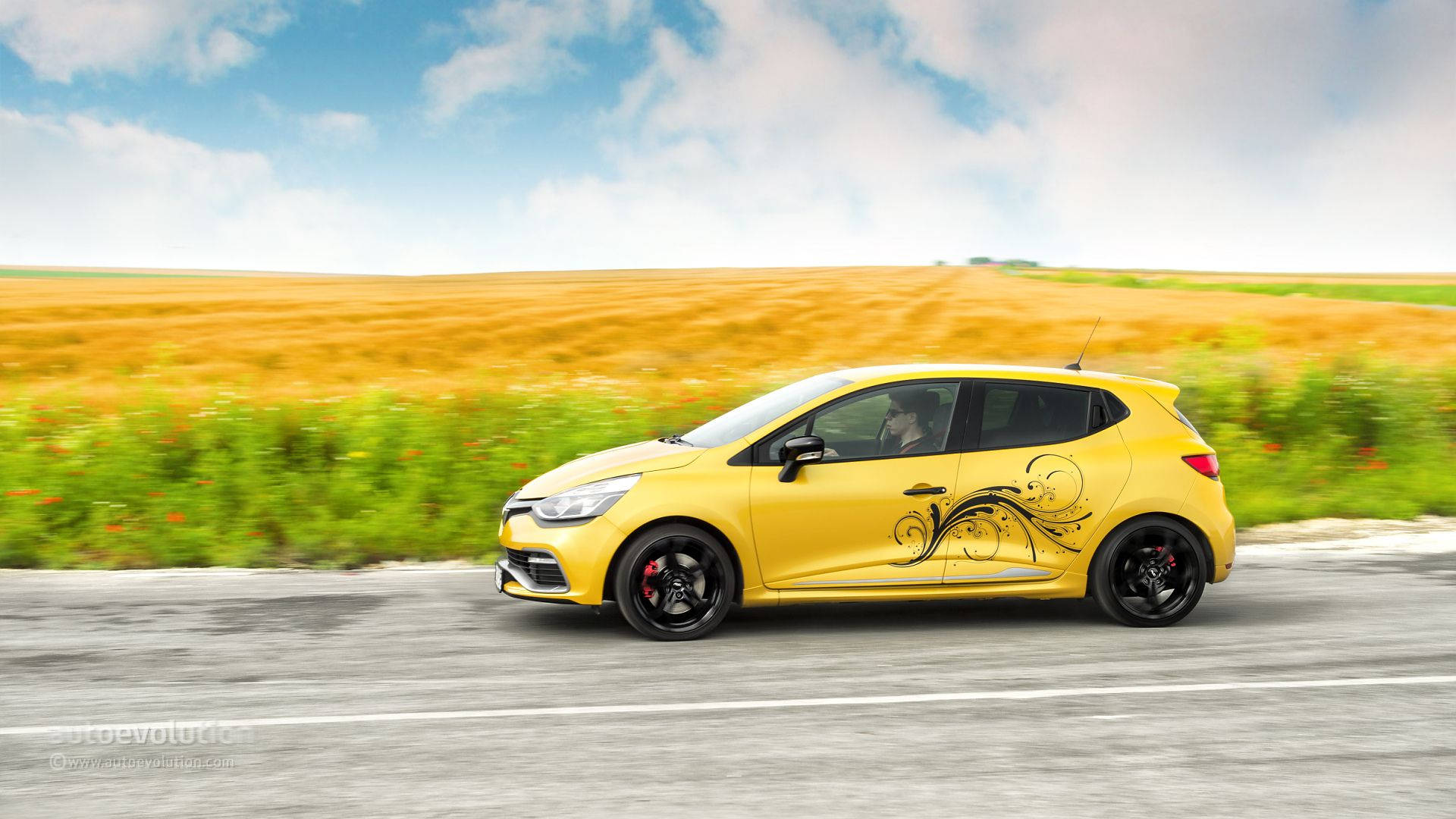 Renault Clio, yellow, golden fields, Full HD Desktop Wallpaper