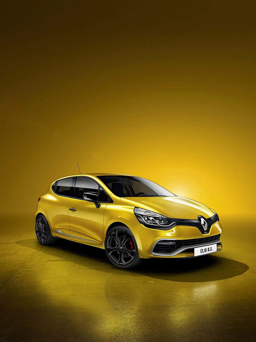 Renault Clio R.S., gleaming yellow, dramatic golden studio lighting, SD Phone Wallpaper