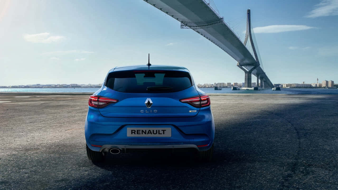Renault Clio, vibrant blue, modern bridge, HD Desktop Wallpaper