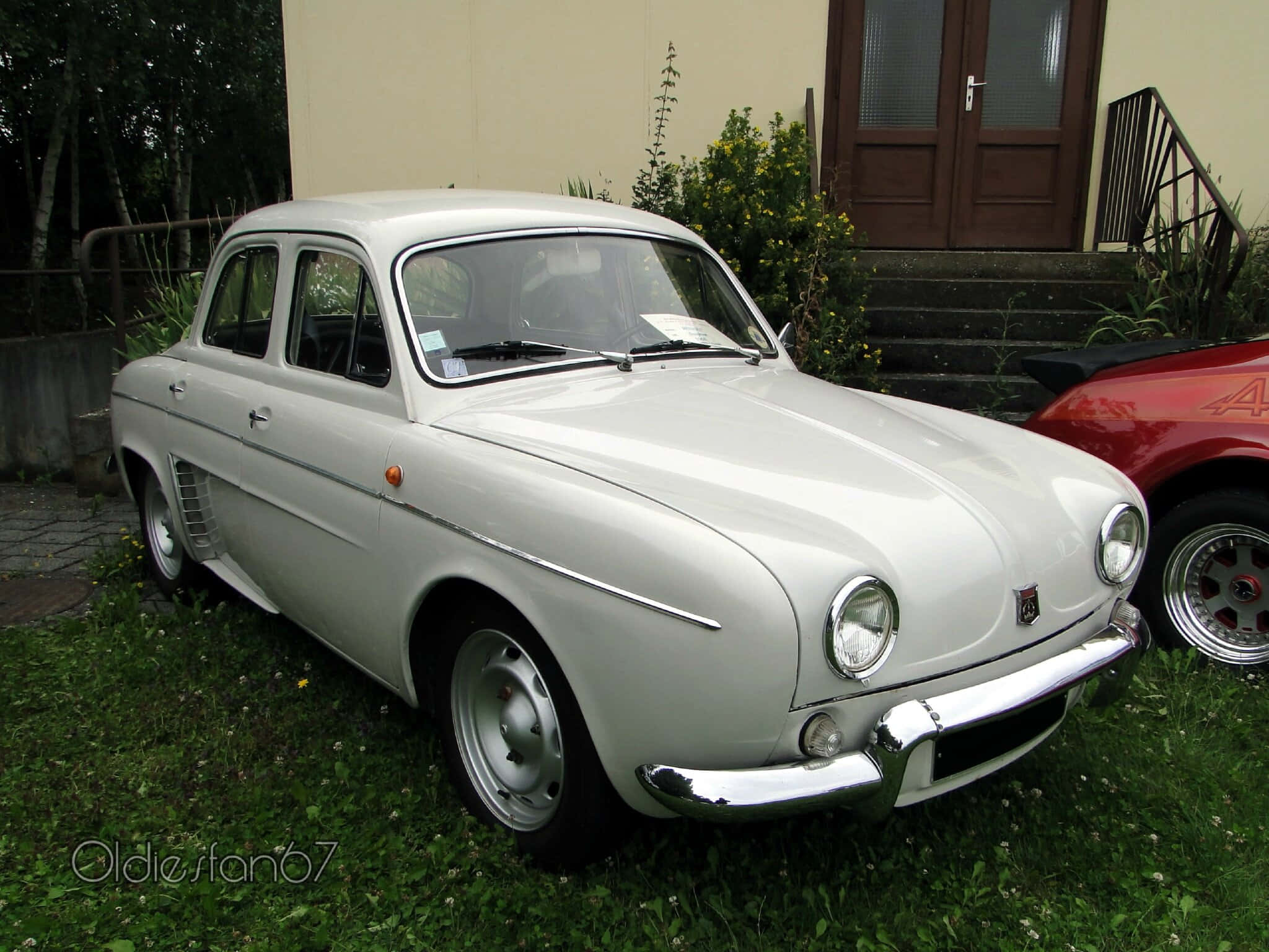 Renault Dauphine, white, grass, Full HD Desktop Wallpaper