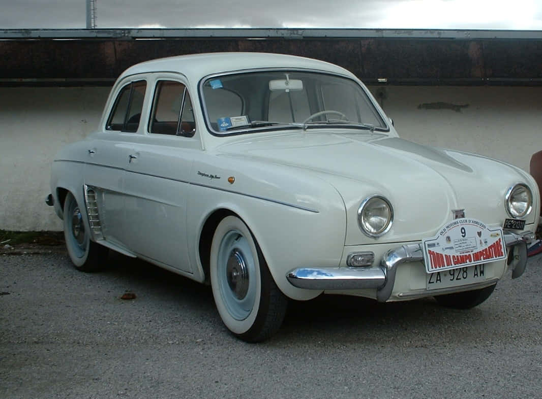 Renault Dauphine, white, gravel, SD Desktop Wallpaper