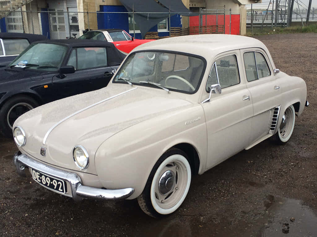 Renault Dauphine, cream, white wall tires, SD Desktop Wallpaper