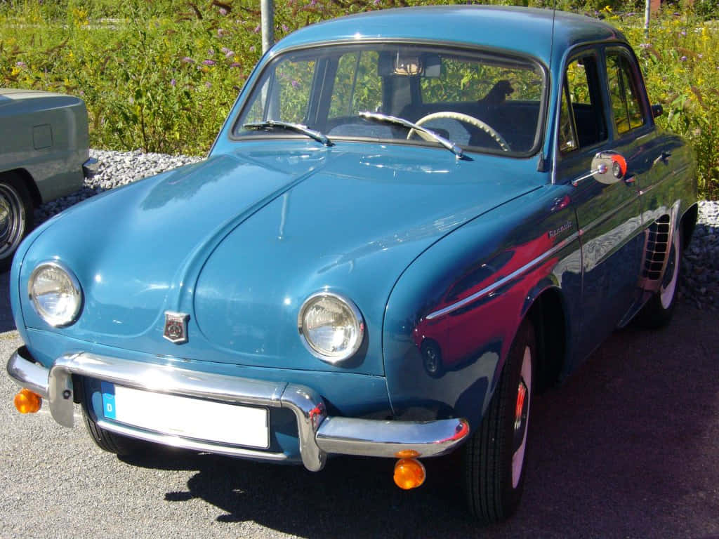 Renault Dauphine, blue, chrome accents, SD Desktop Wallpaper