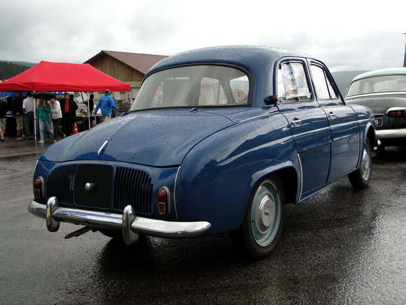 Renault Dauphine, vintage blue car, overcast skies, SD Desktop Wallpaper