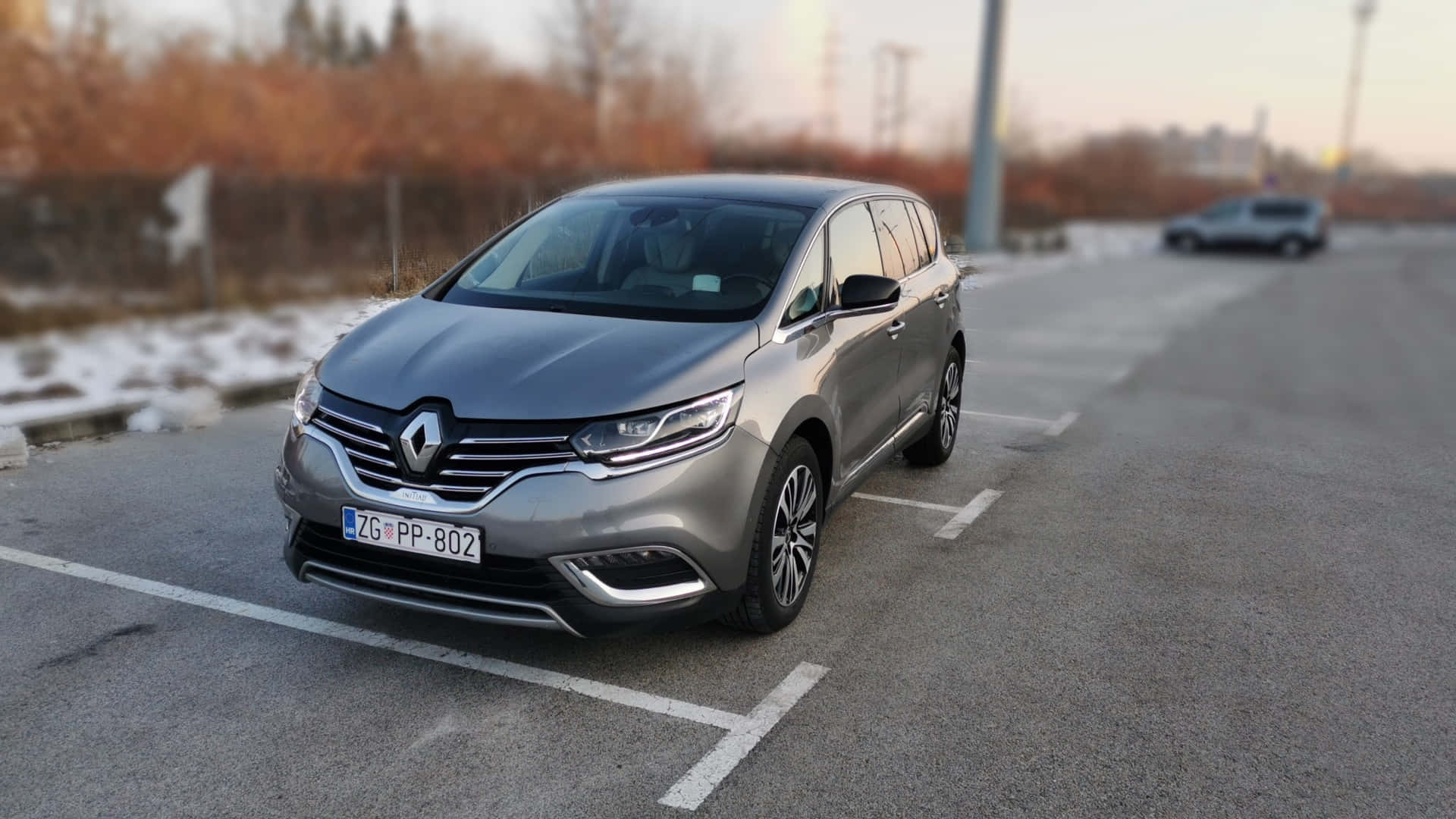 Renault Espace, silver, winter parking lot, Full HD Desktop Wallpaper