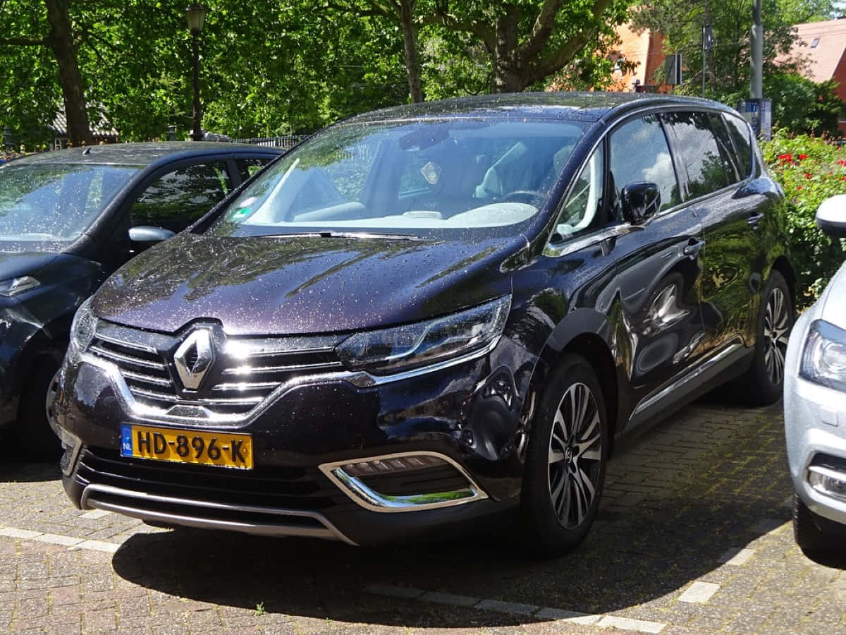 Renault Espace, glossy black, sunlit brick lot, SD Desktop Wallpaper