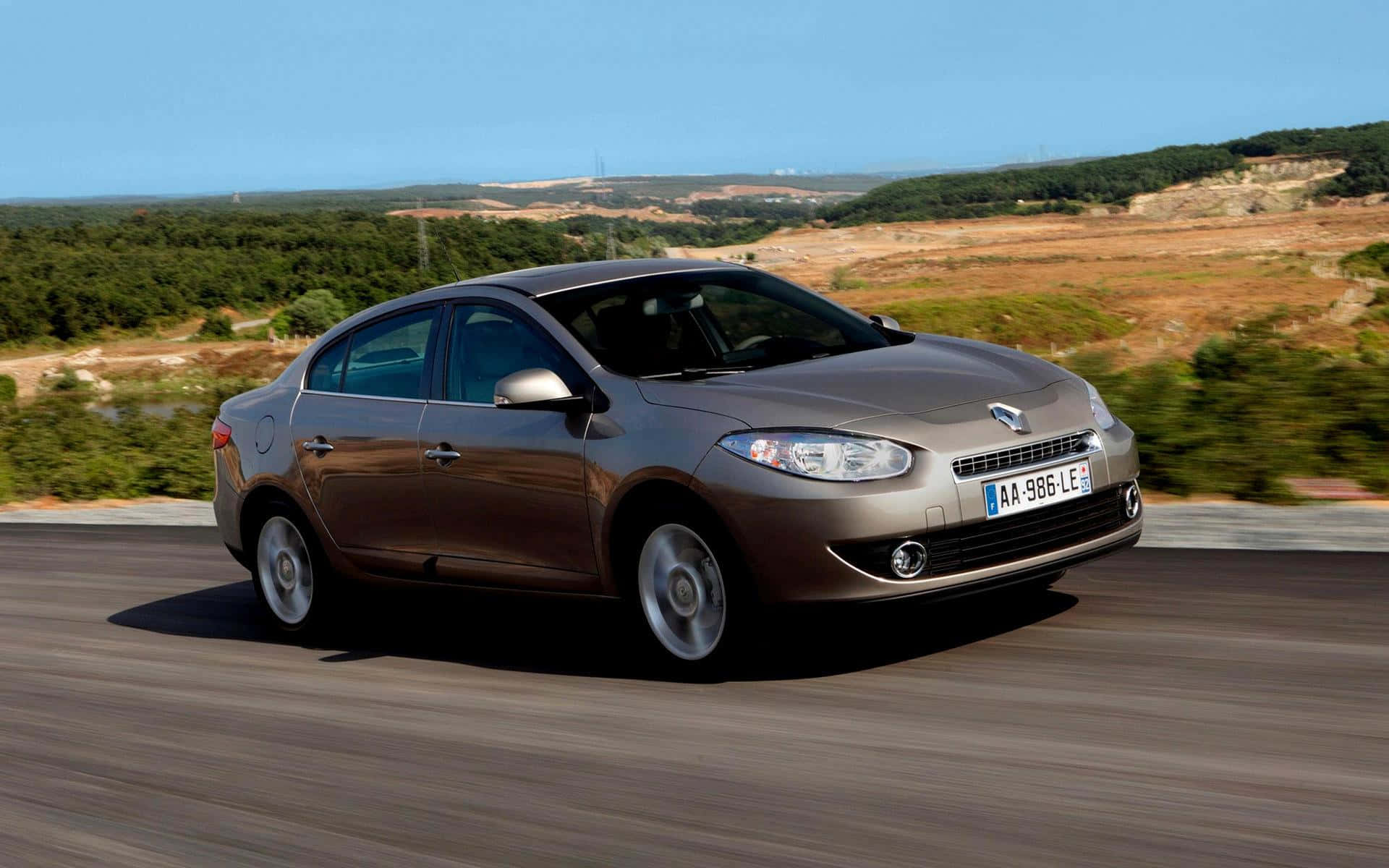 Renault Fluence, brown sedan, winding road, Full HD Desktop Wallpaper