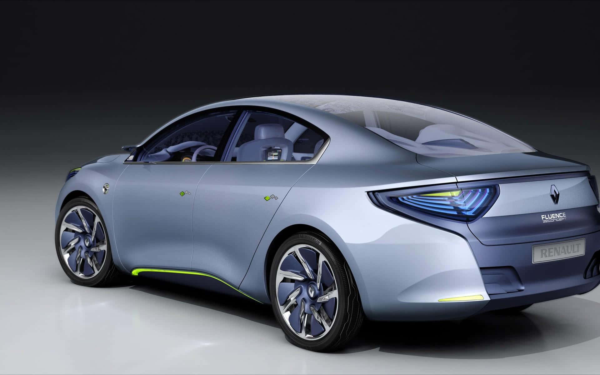 Renault Fluence, silver, glowing blue taillights, Full HD Desktop Wallpaper
