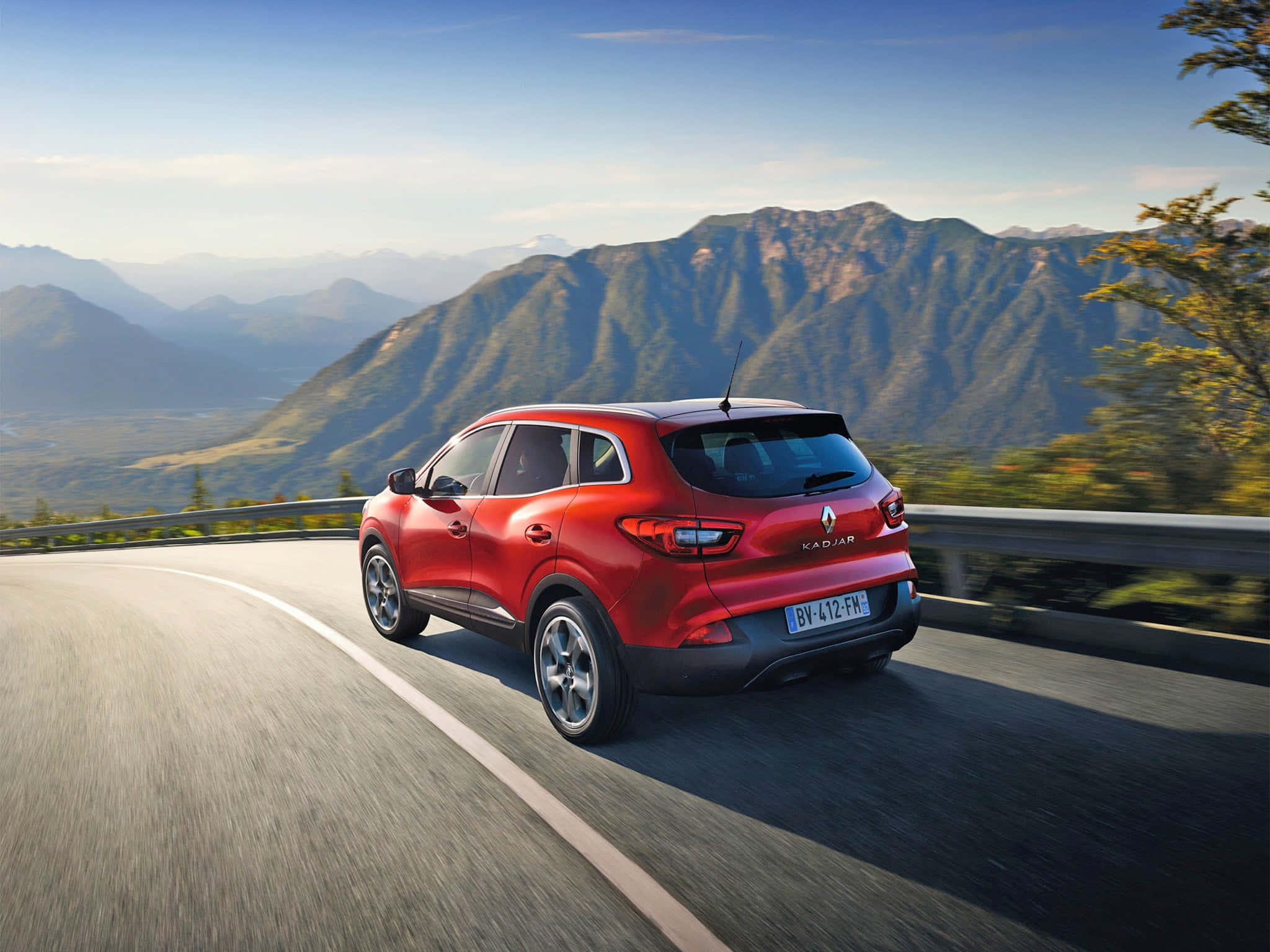 Renault Kadjar, vibrant red, winding mountain road, Full HD Desktop Wallpaper