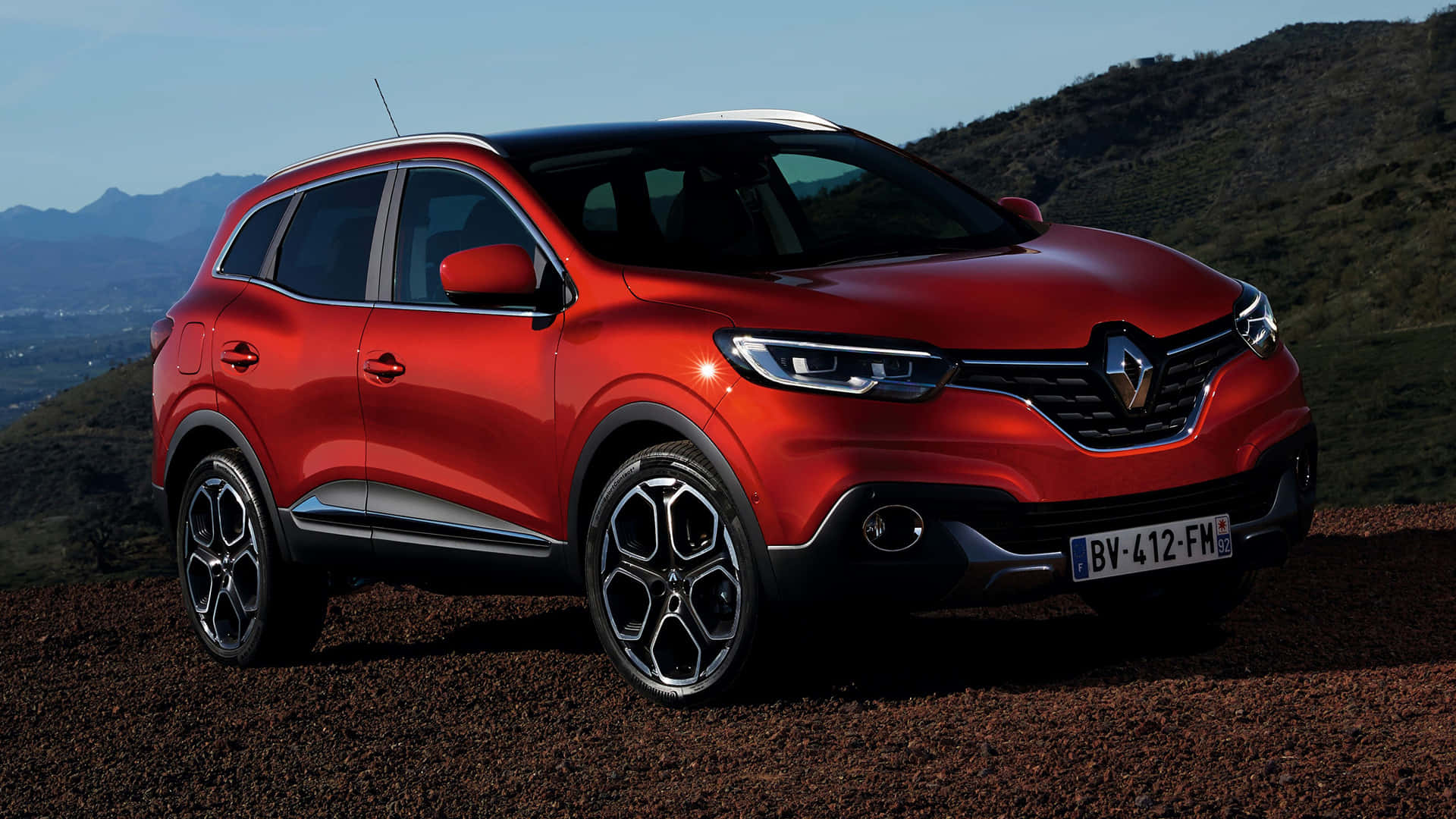 Renault Kadjar, glossy red, dirt path, Full HD Desktop Wallpaper