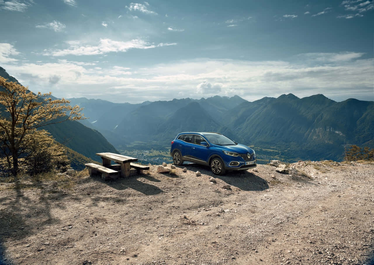 Renault Kadjar, vibrant blue, rocky mountain overlook, HD Desktop Wallpaper