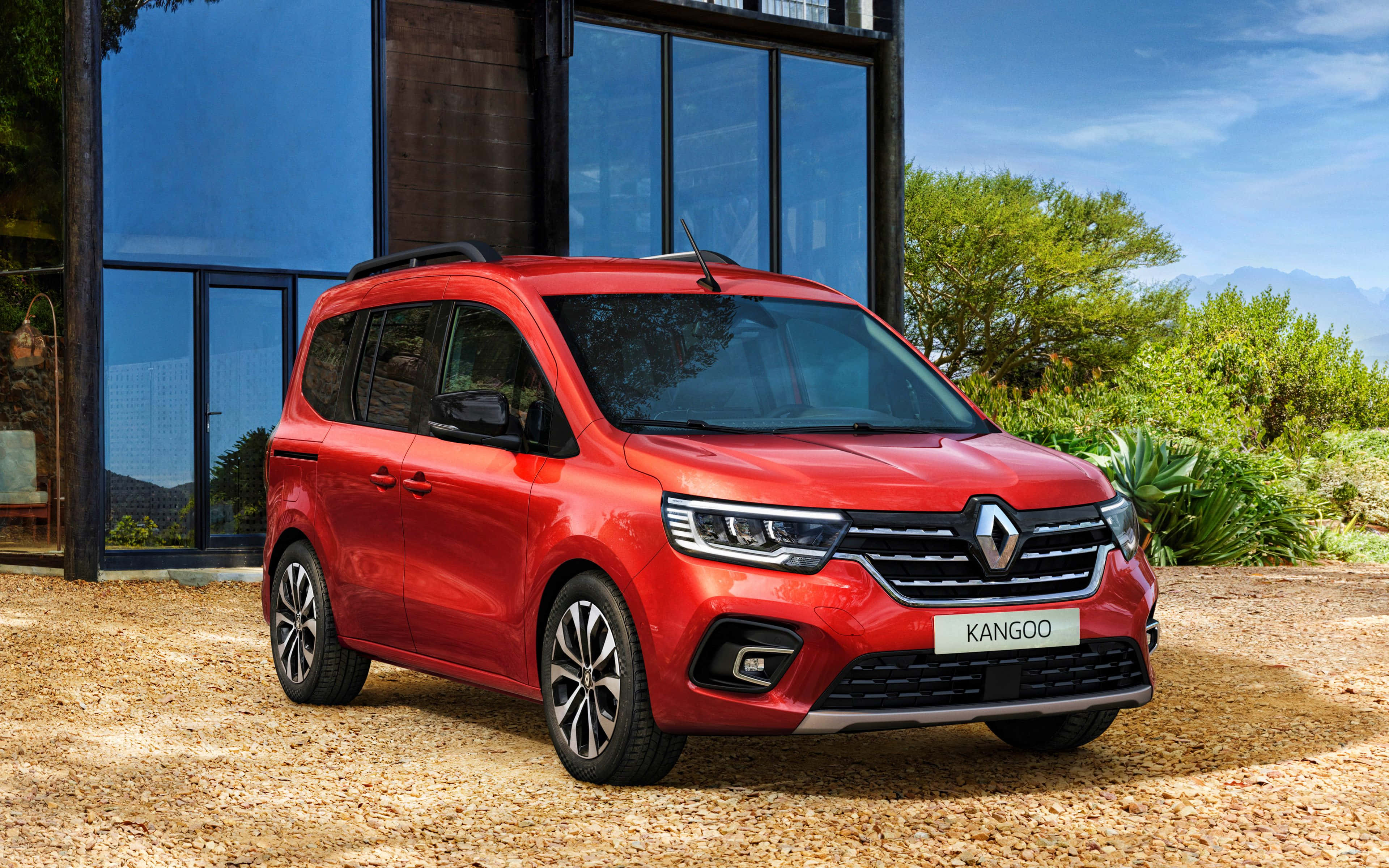 Renault Kangoo, vibrant red, gravel, 4K Desktop Wallpaper