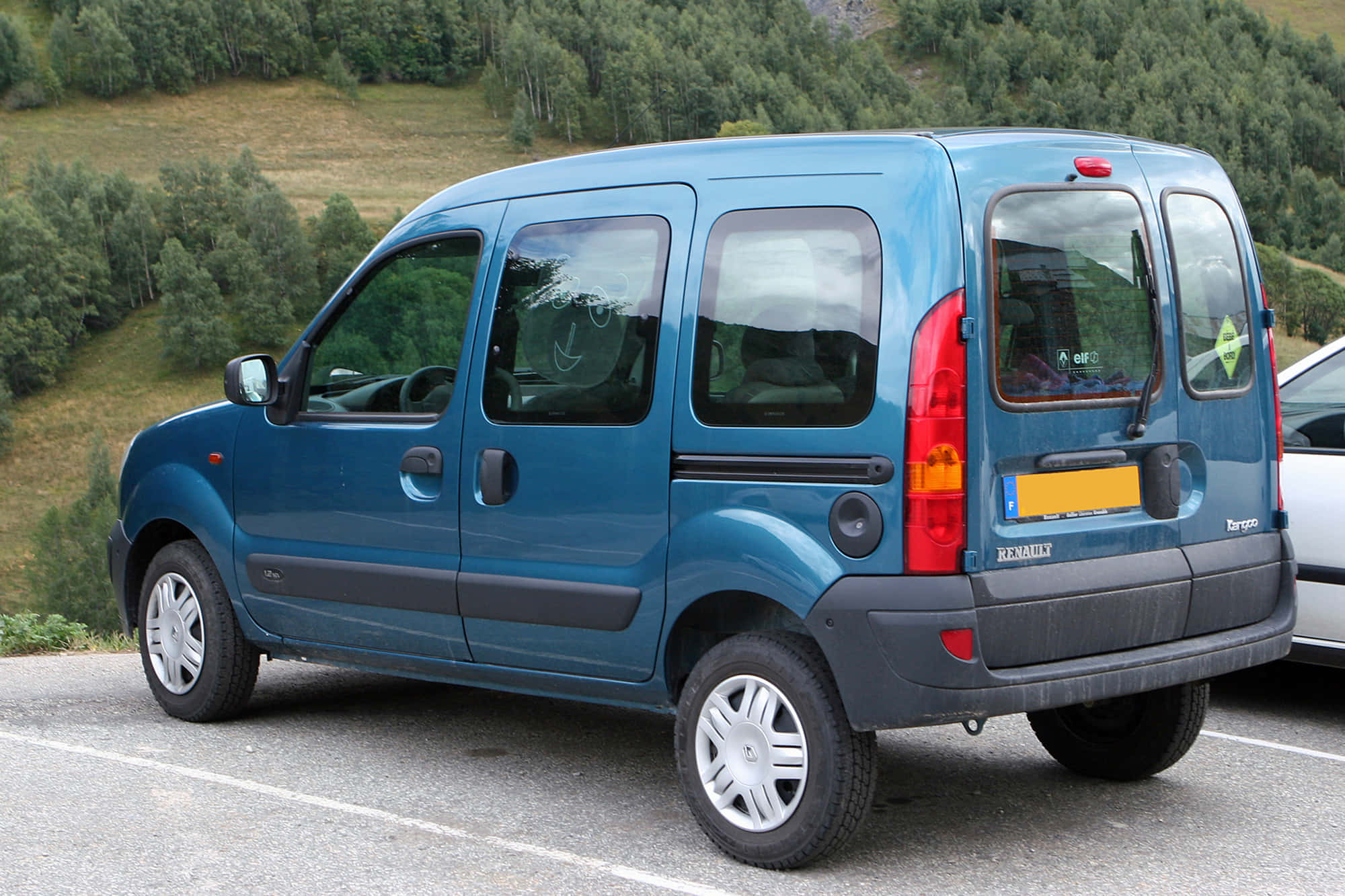 Renault Kangoo, blue, green forested hills, Full HD Desktop Wallpaper