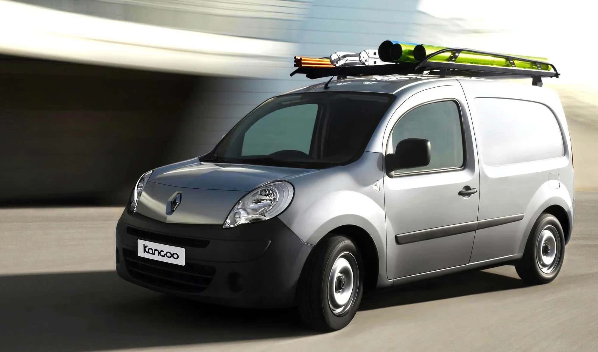 Renault Kangoo 2008, silver, blurred road, Full HD Desktop Wallpaper