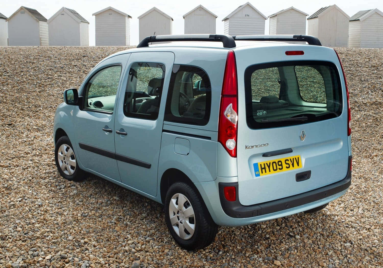 Renault Kangoo, light blue, pebble beach, HD Desktop Wallpaper