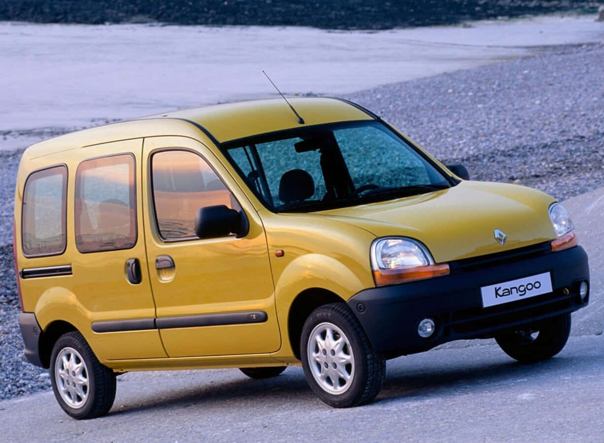 Renault Kangoo, bright yellow, gravel roadside, SD Desktop Wallpaper