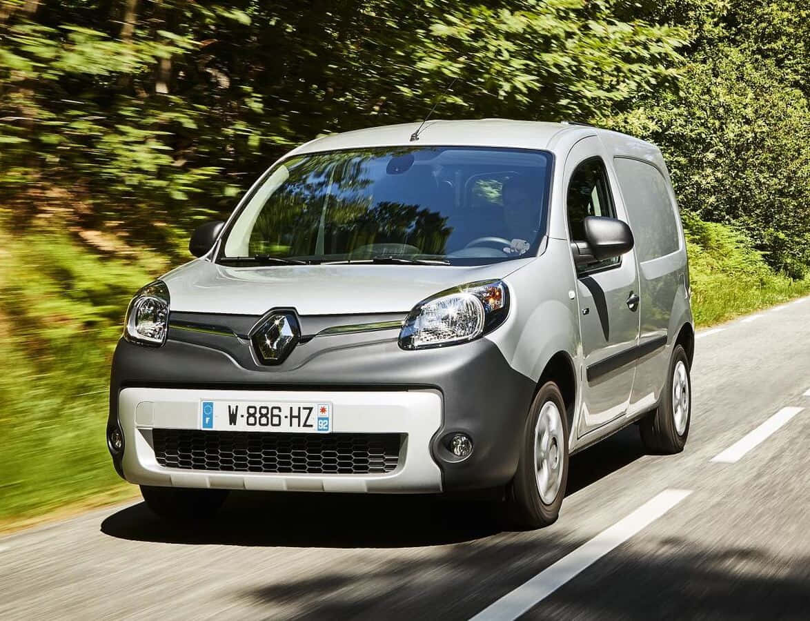 Renault Kangoo, silver, sunlit forest road, SD Desktop Wallpaper
