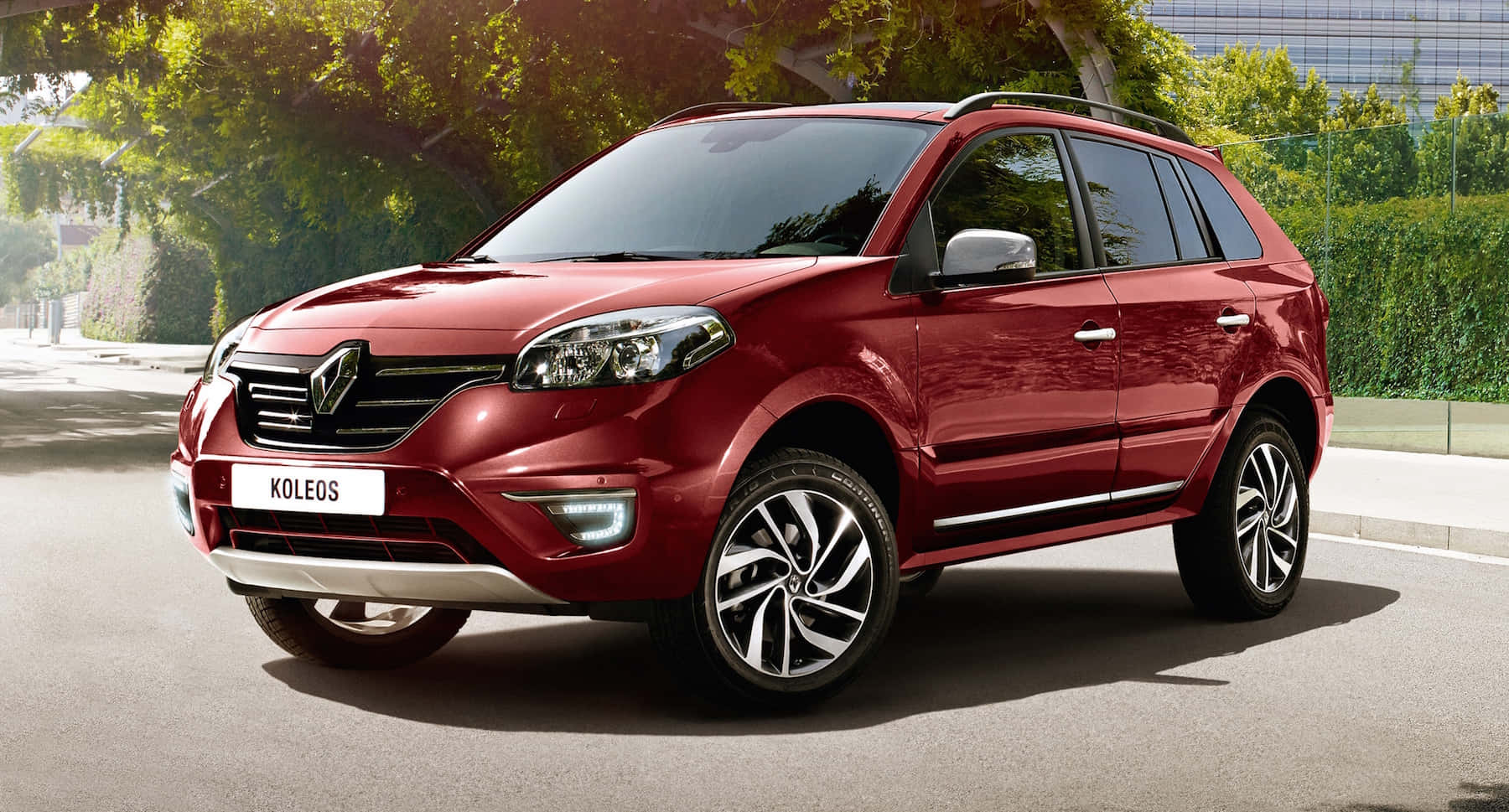 Renault Koleos, glossy red, sunlit street, HD Desktop Wallpaper