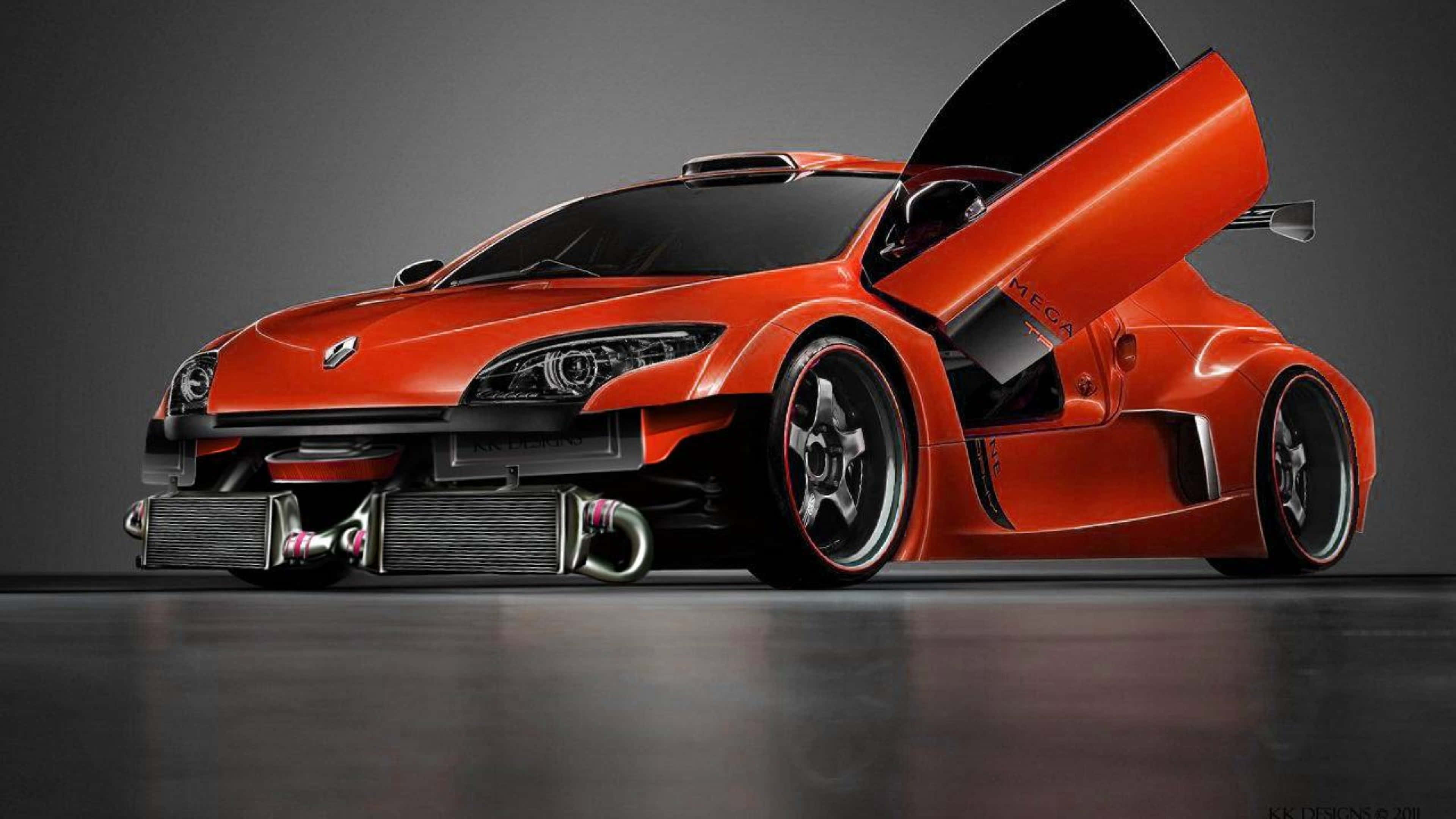 Renault Megane, gull-wing doors, orange, 4K Desktop Wallpaper