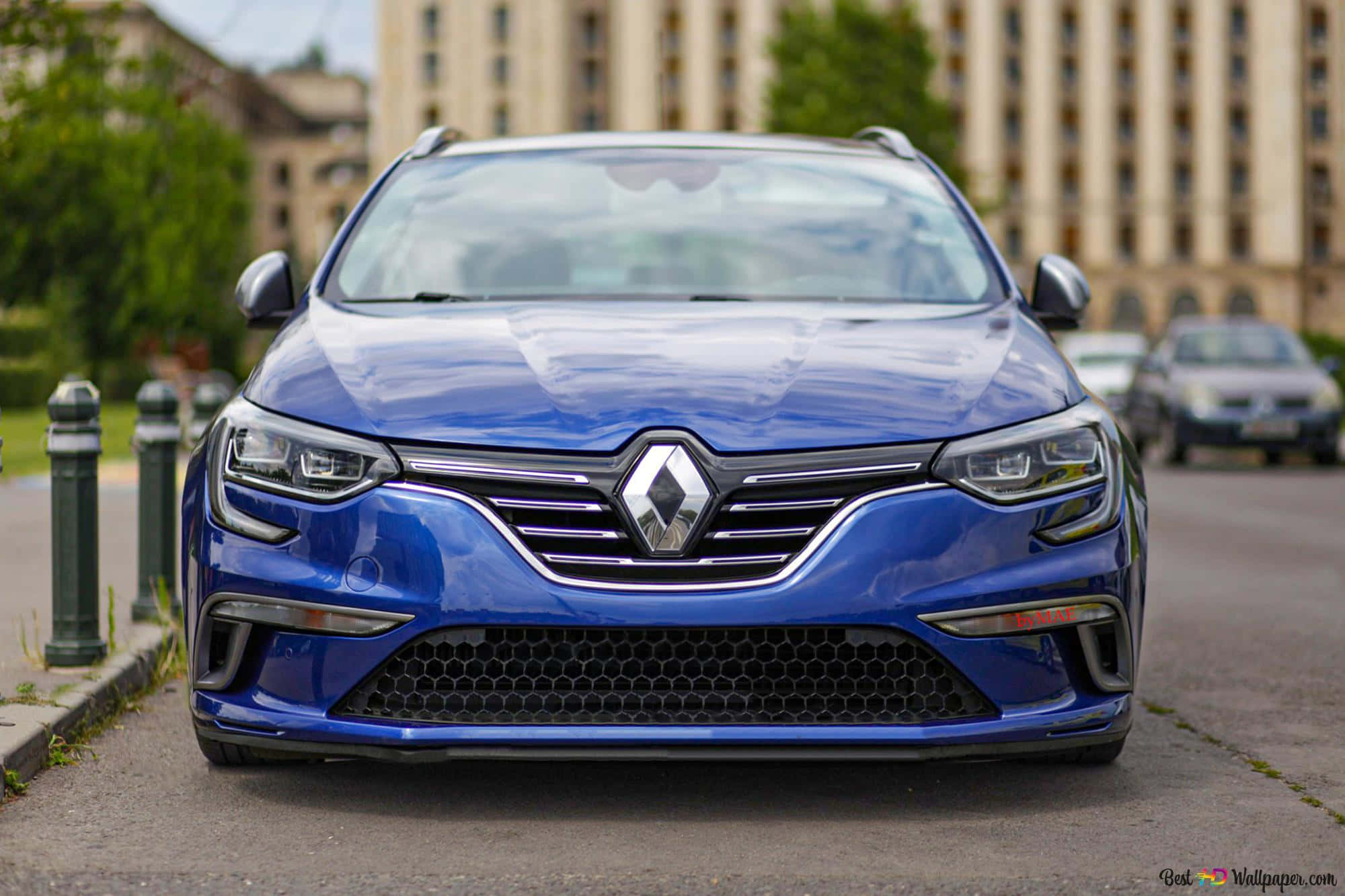 Renault Megane, glossy blue, city street, Full HD Desktop Wallpaper