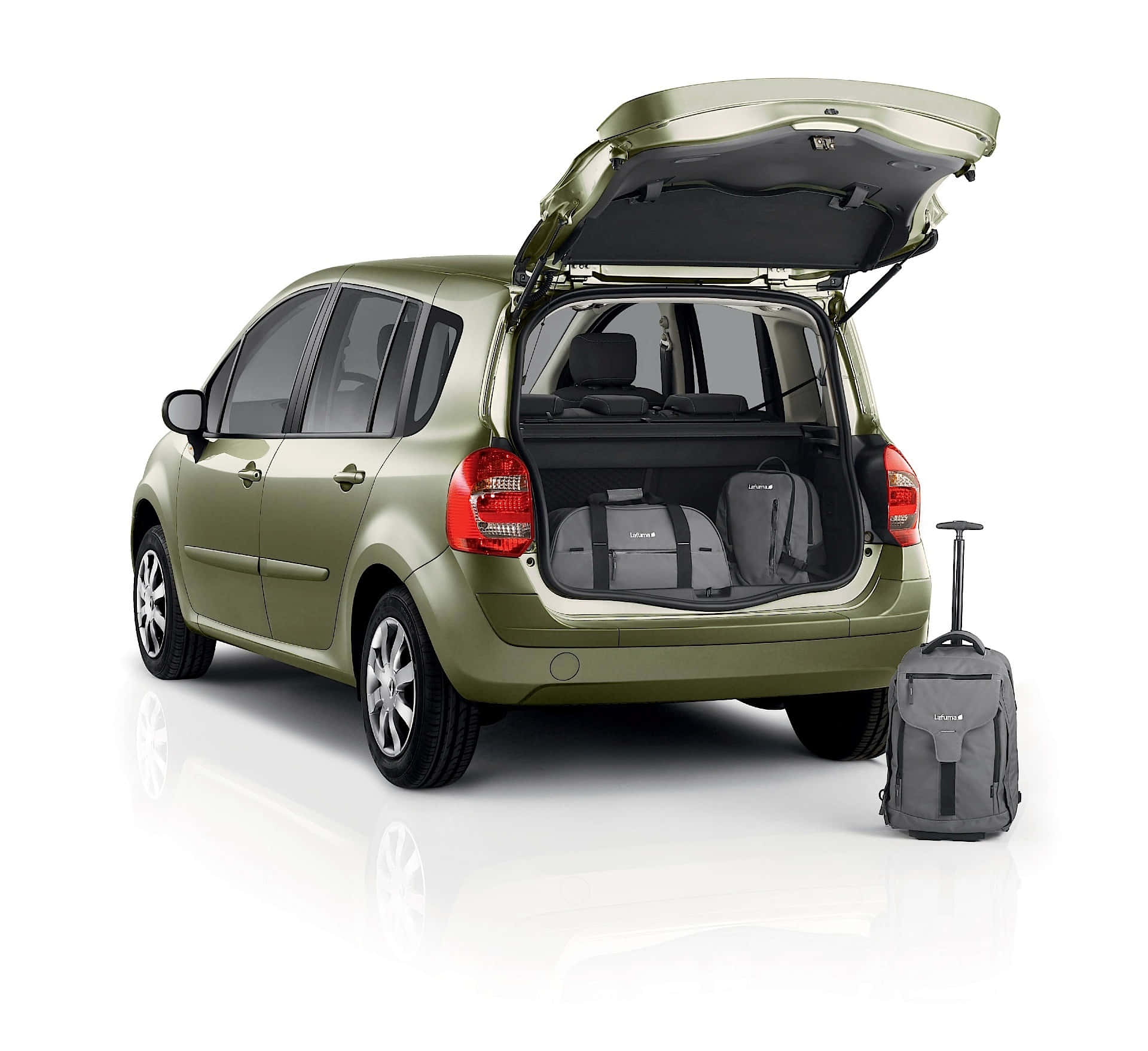 Renault Modus, olive green, open trunk, Full HD Desktop Wallpaper